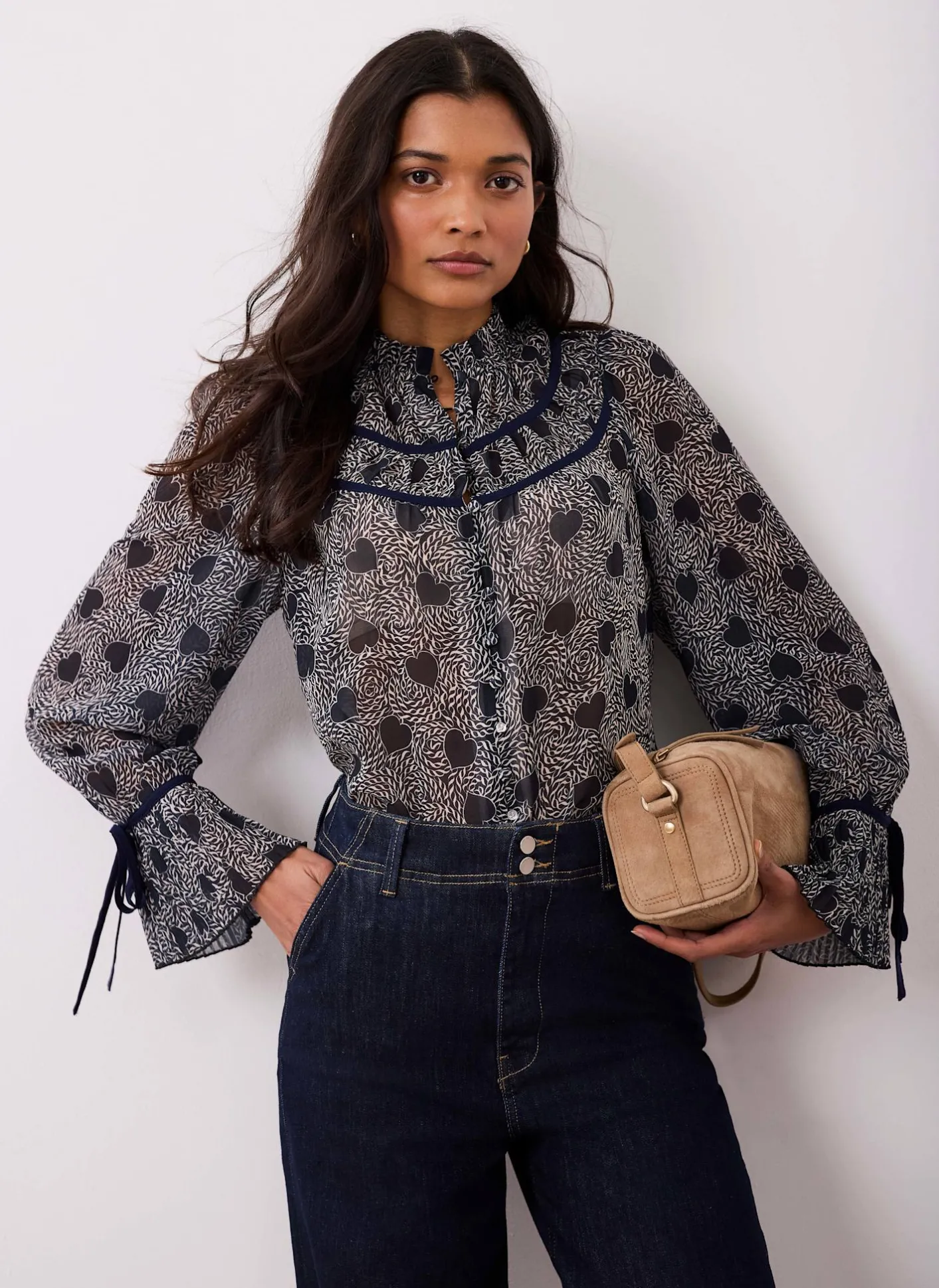 Best Heart Print Chiffon Blouse Shirts & Blouses