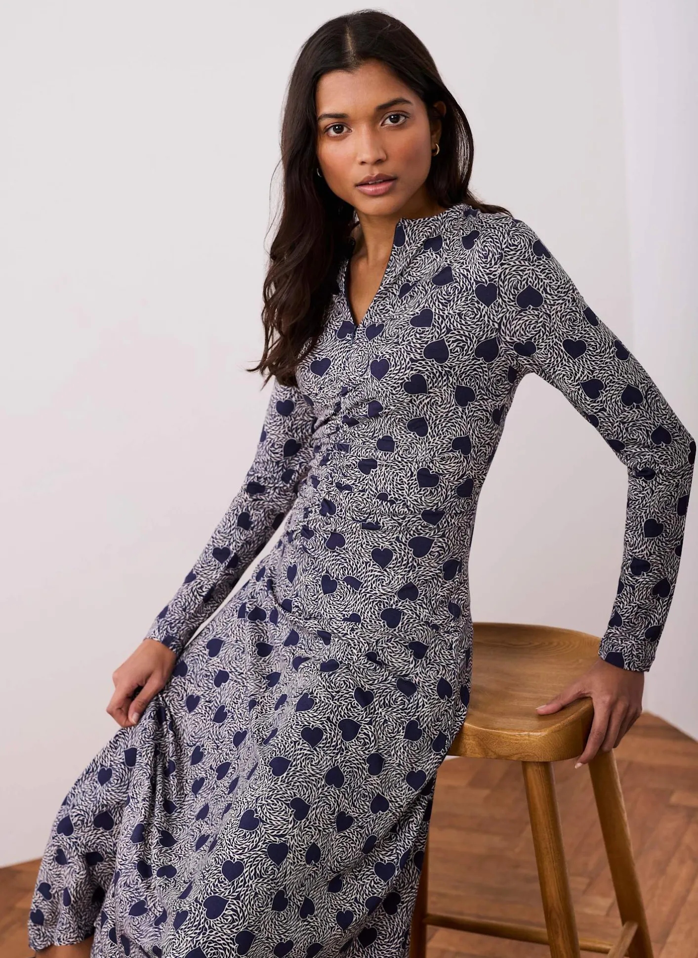 Online Heart Print Zip Front Midi Dress Midi Dresses|Printed Dresses