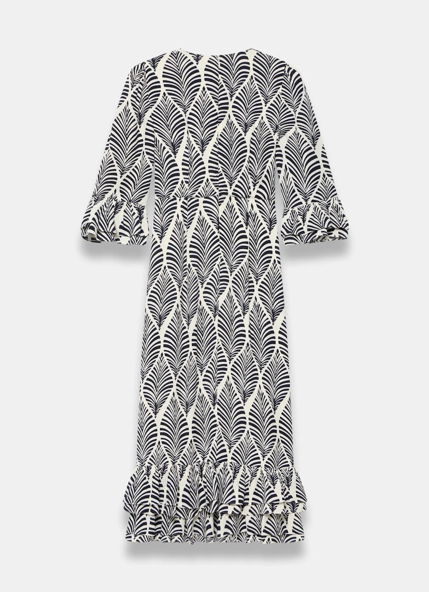 Outlet Navy Leaf Print Ruffle Detail Midi Dress Occasion Dresses|Occasion Dresses