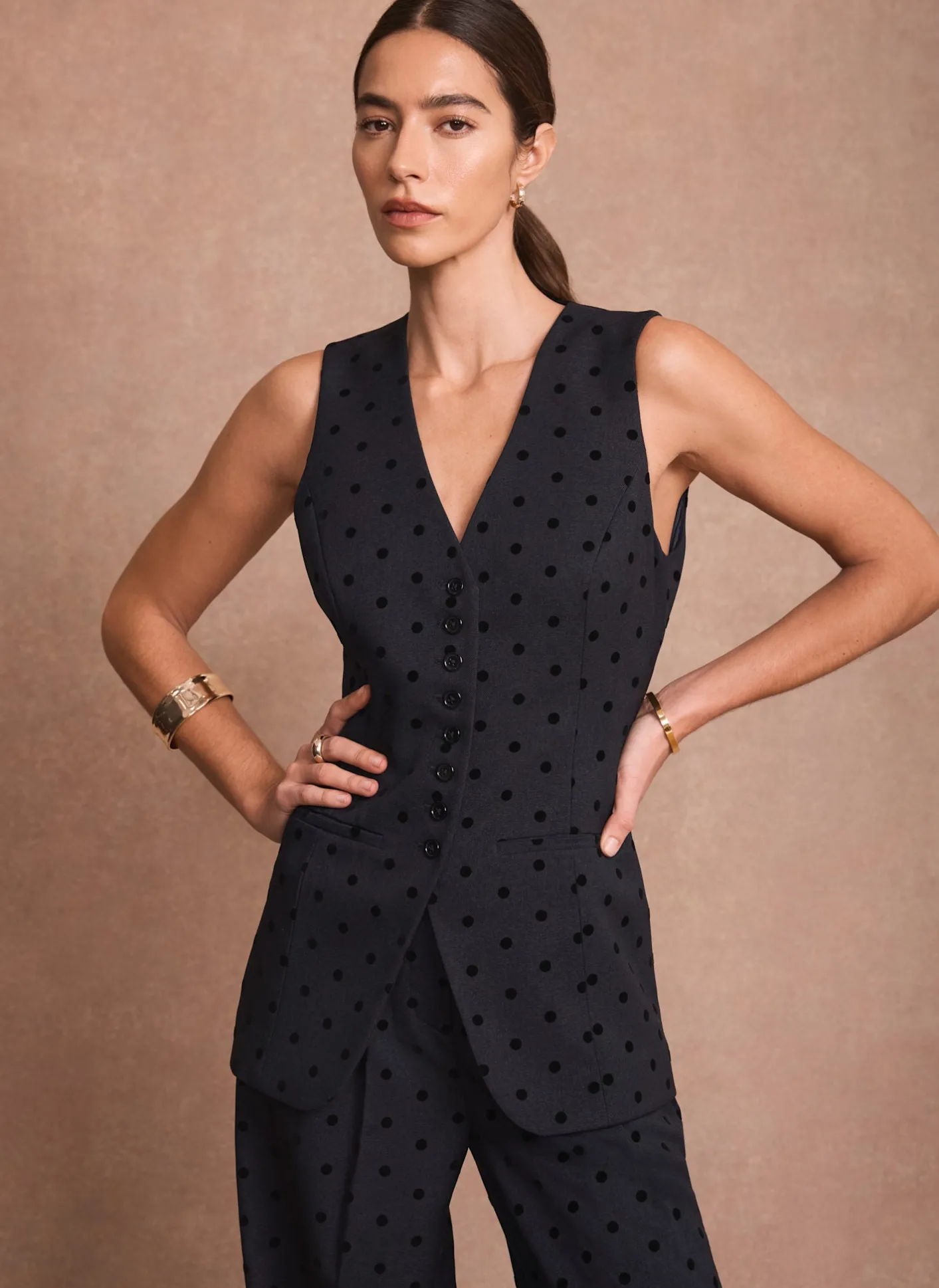 Best Polka Dot Longline Waistcoat Mv Limited|Waistcoats