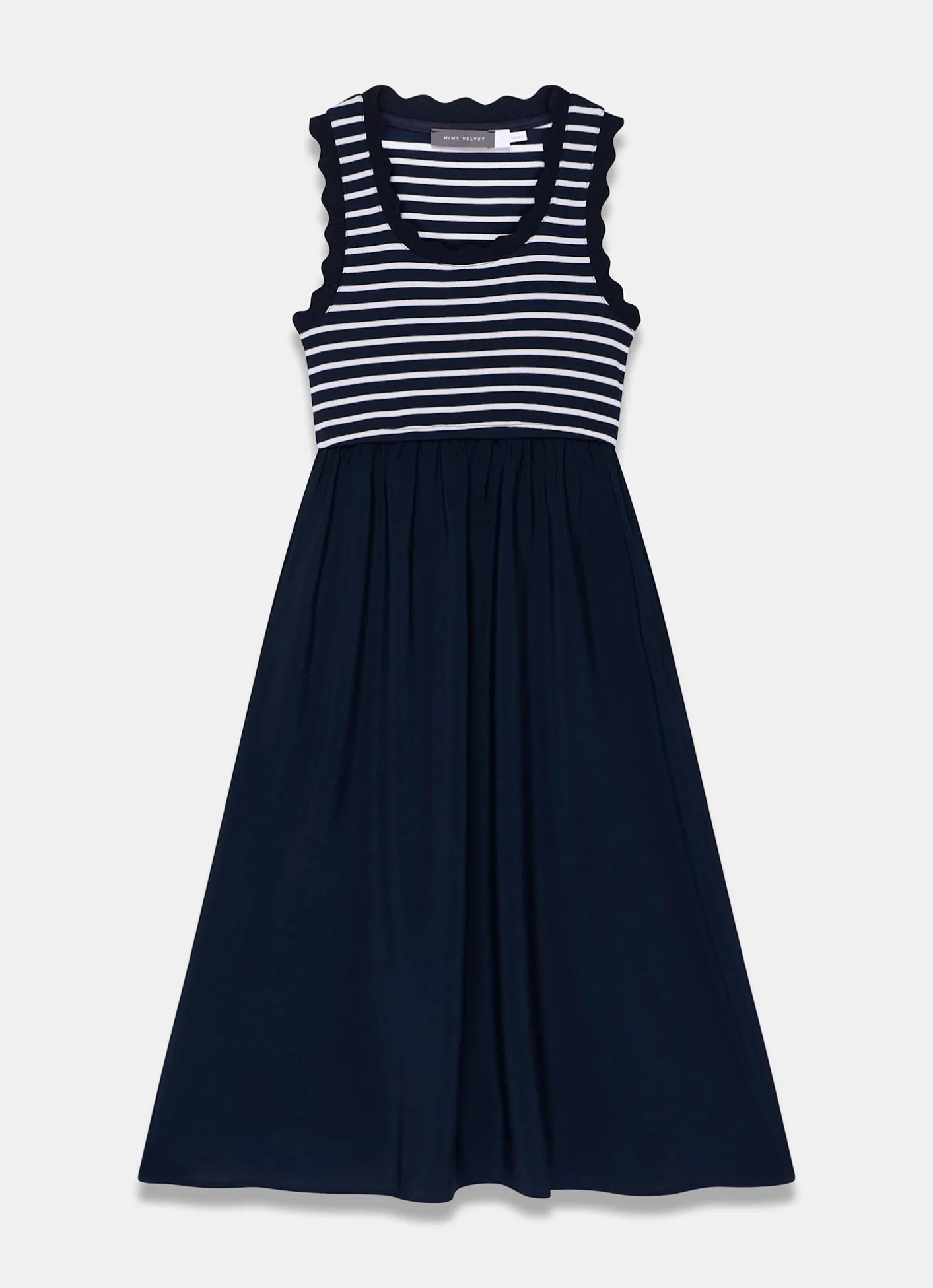 Hot Striped Scallop Trim Midi Dress Summer Dresses|Midi Dresses