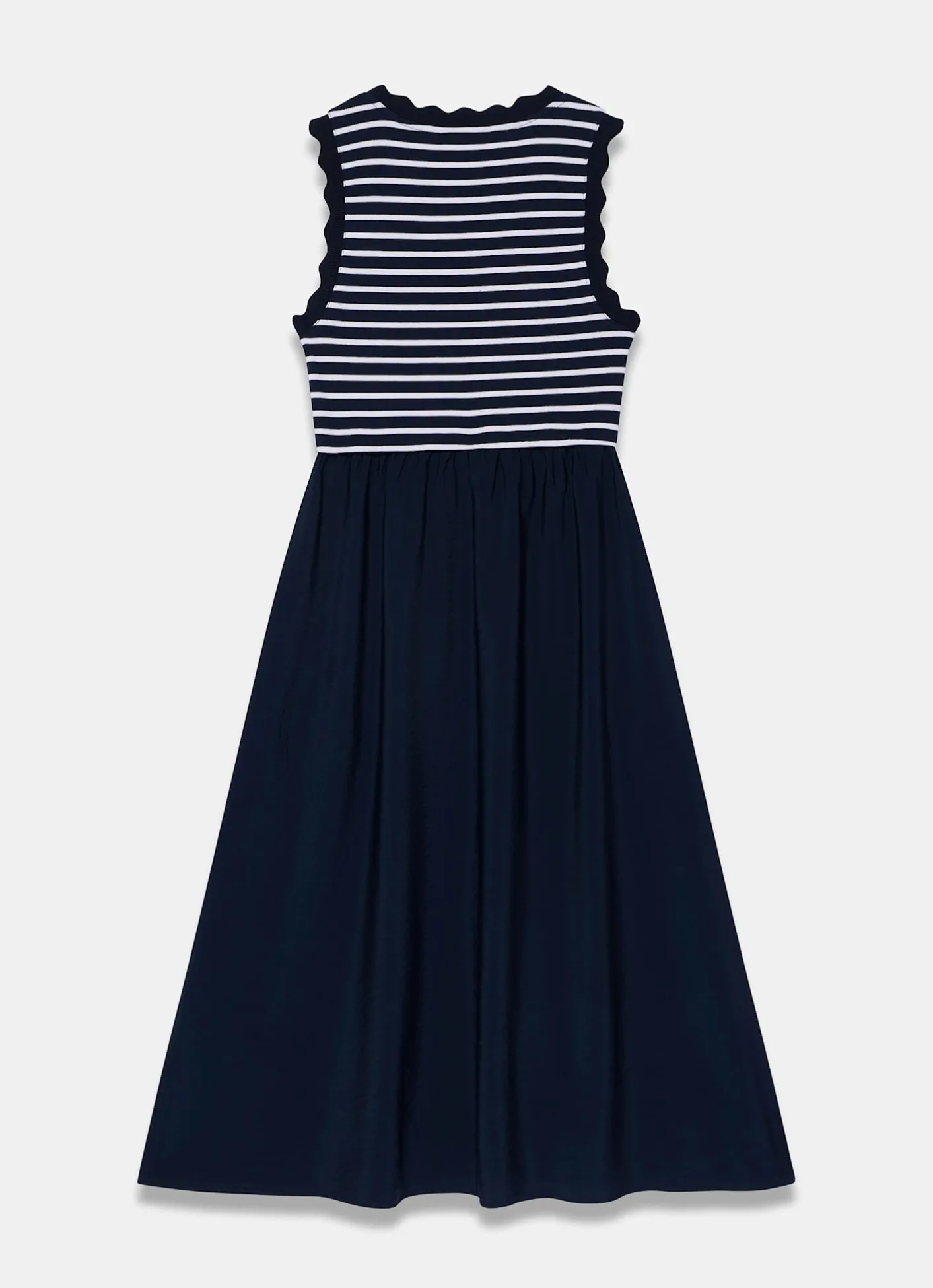 Hot Striped Scallop Trim Midi Dress Summer Dresses|Midi Dresses