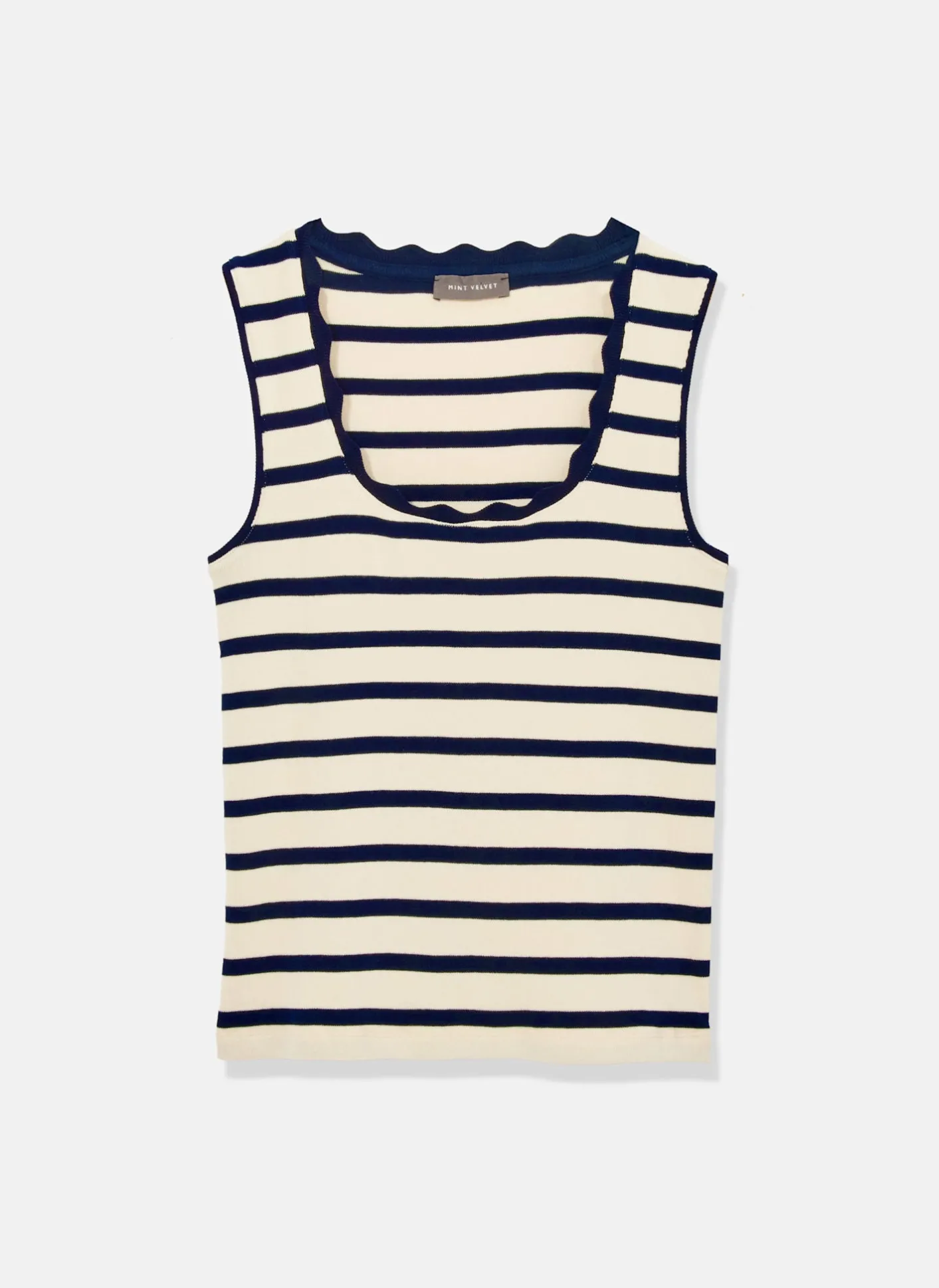 Discount Striped Scallop Trim Vest Top T-Shirts|T-Shirts