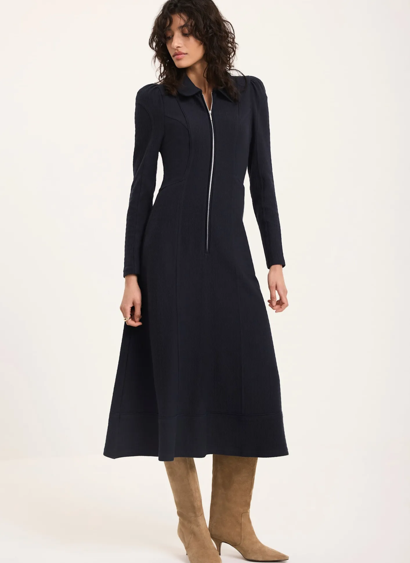 Online Textured Zip Detail Midi Dress Midi Dresses