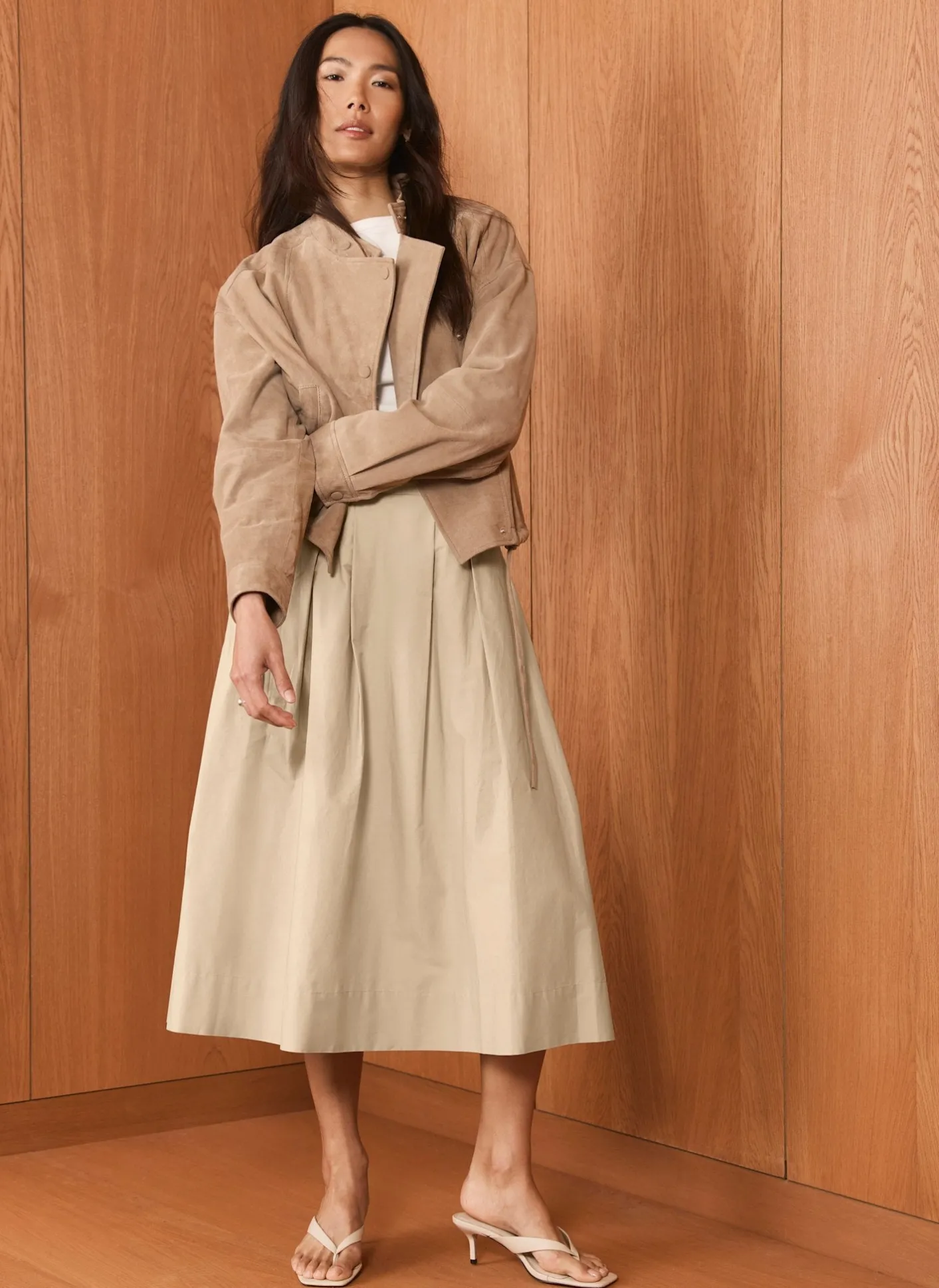Best Neutral Cotton A Line Midi Skirt Midi Skirts|Skirts