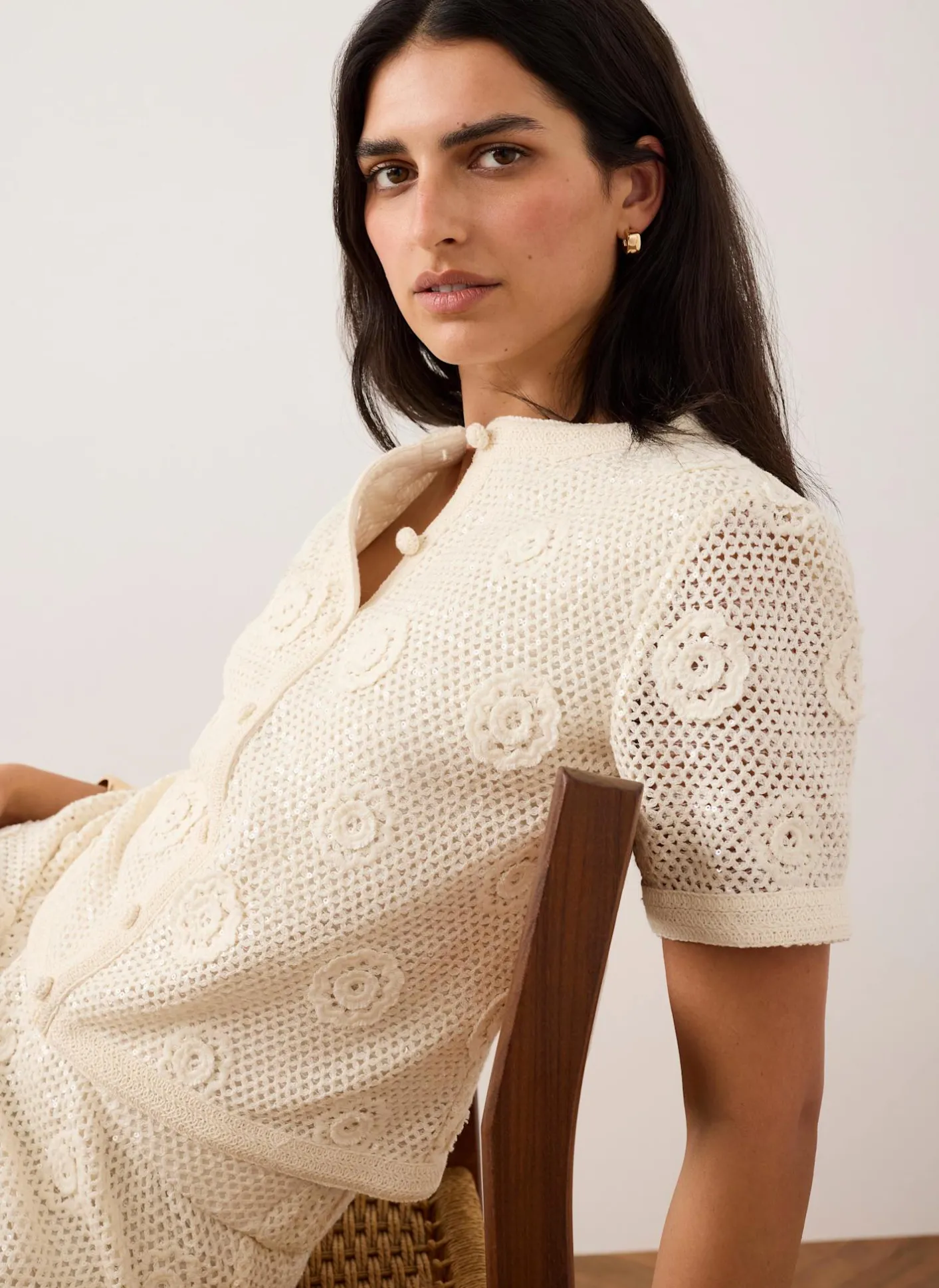 Cotton Sequin Floral Crochet Top Crochet