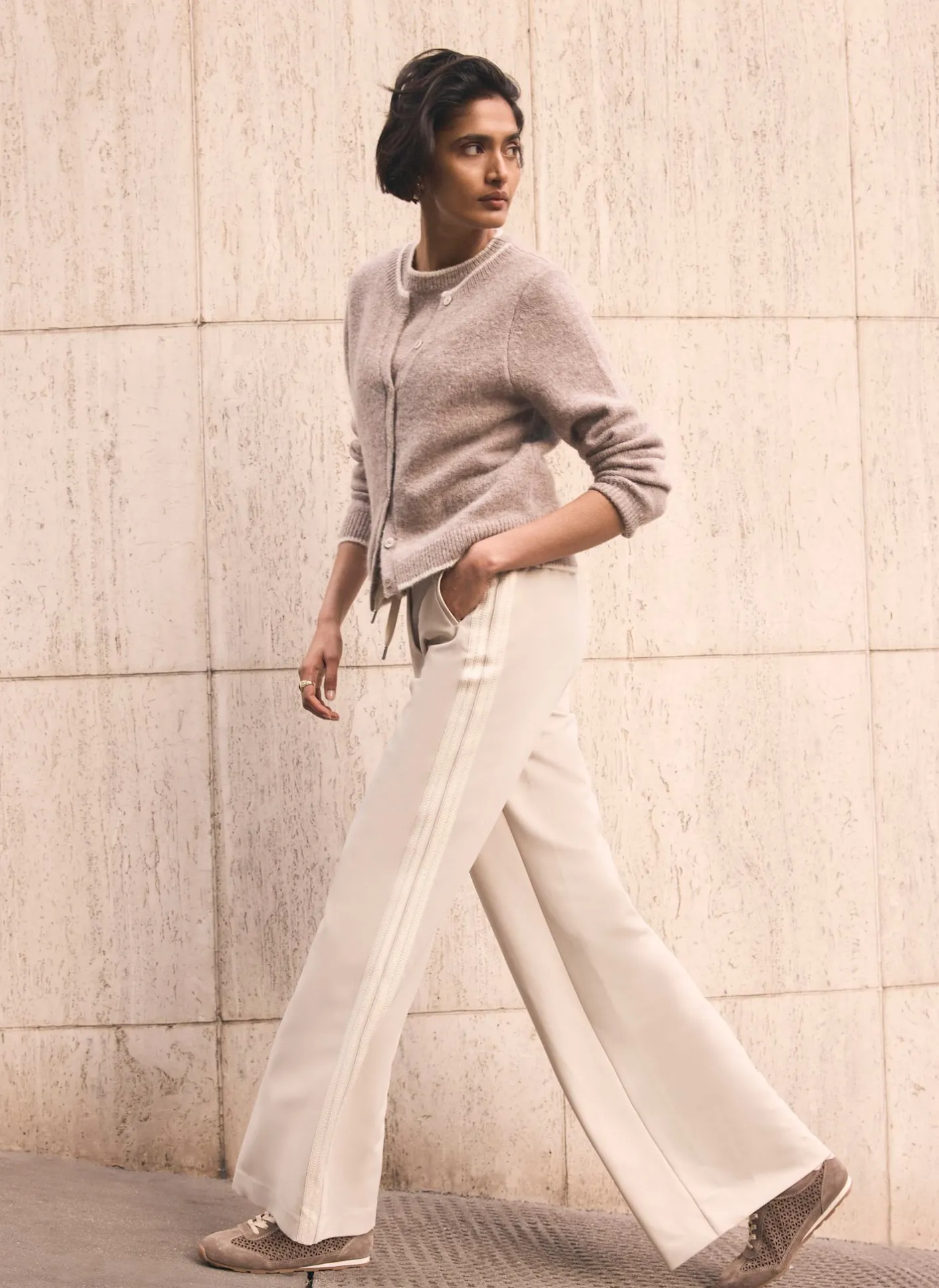 Crochet Side Stripe Wide Joggers Wide Leg Trousers|Trousers