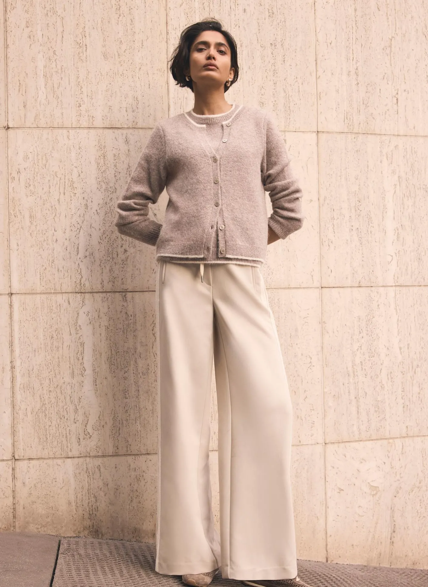 Crochet Side Stripe Wide Joggers Wide Leg Trousers|Trousers