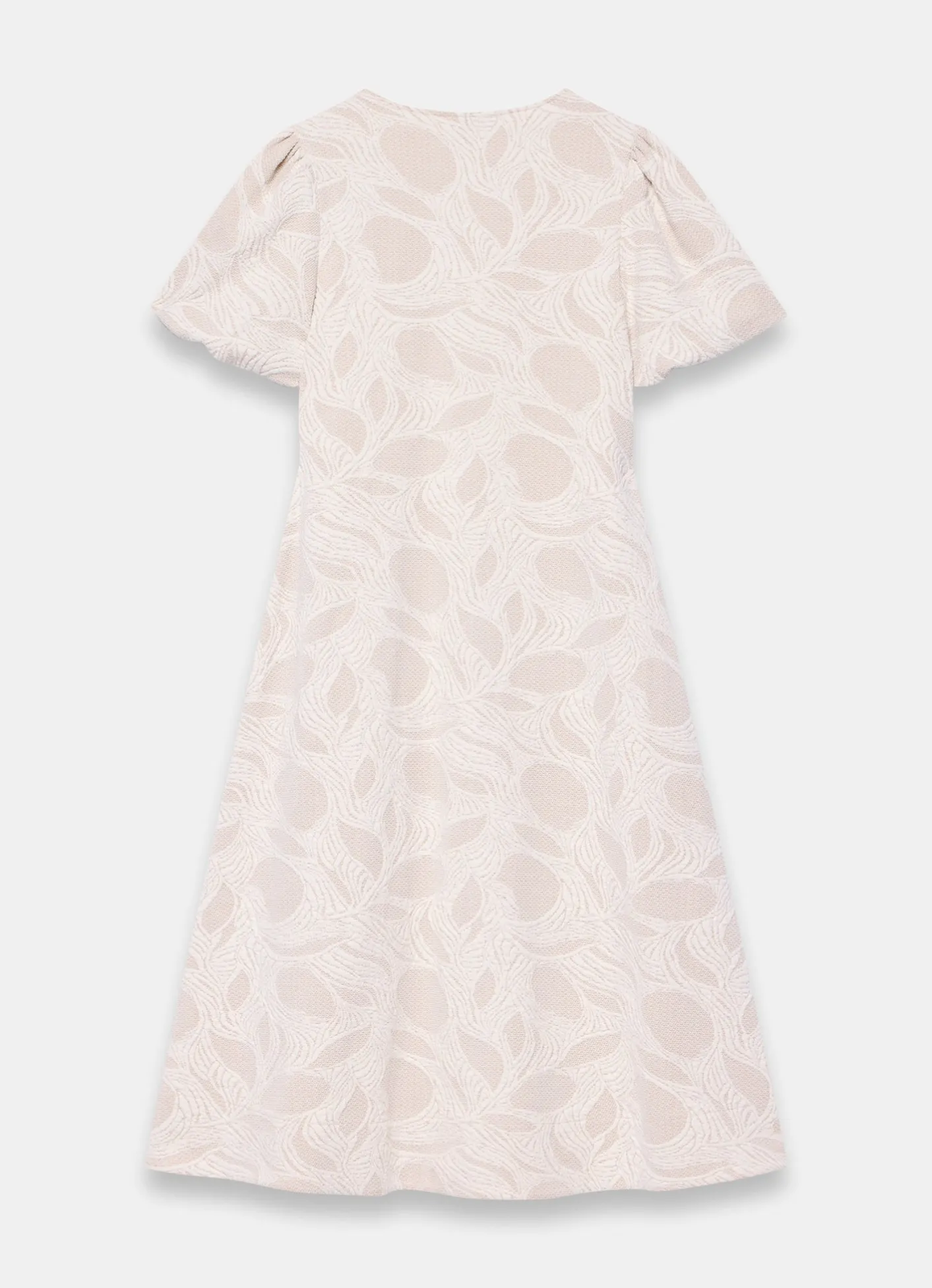 New Neutral Jacquard Puff Sleeve Midi Dress Summer Dresses|Midi Dresses