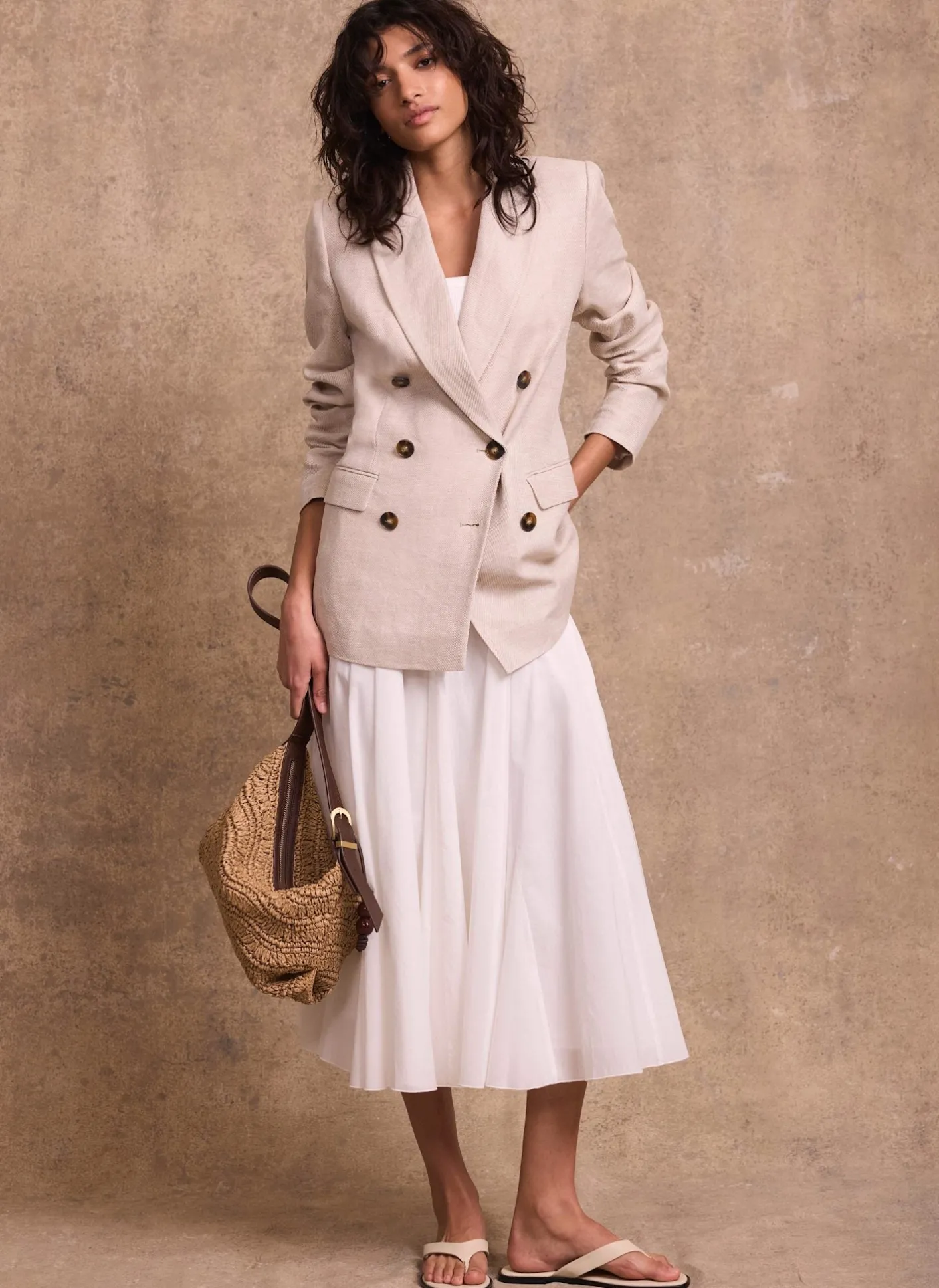 Discount Linen Double Breasted Blazer Jackets
