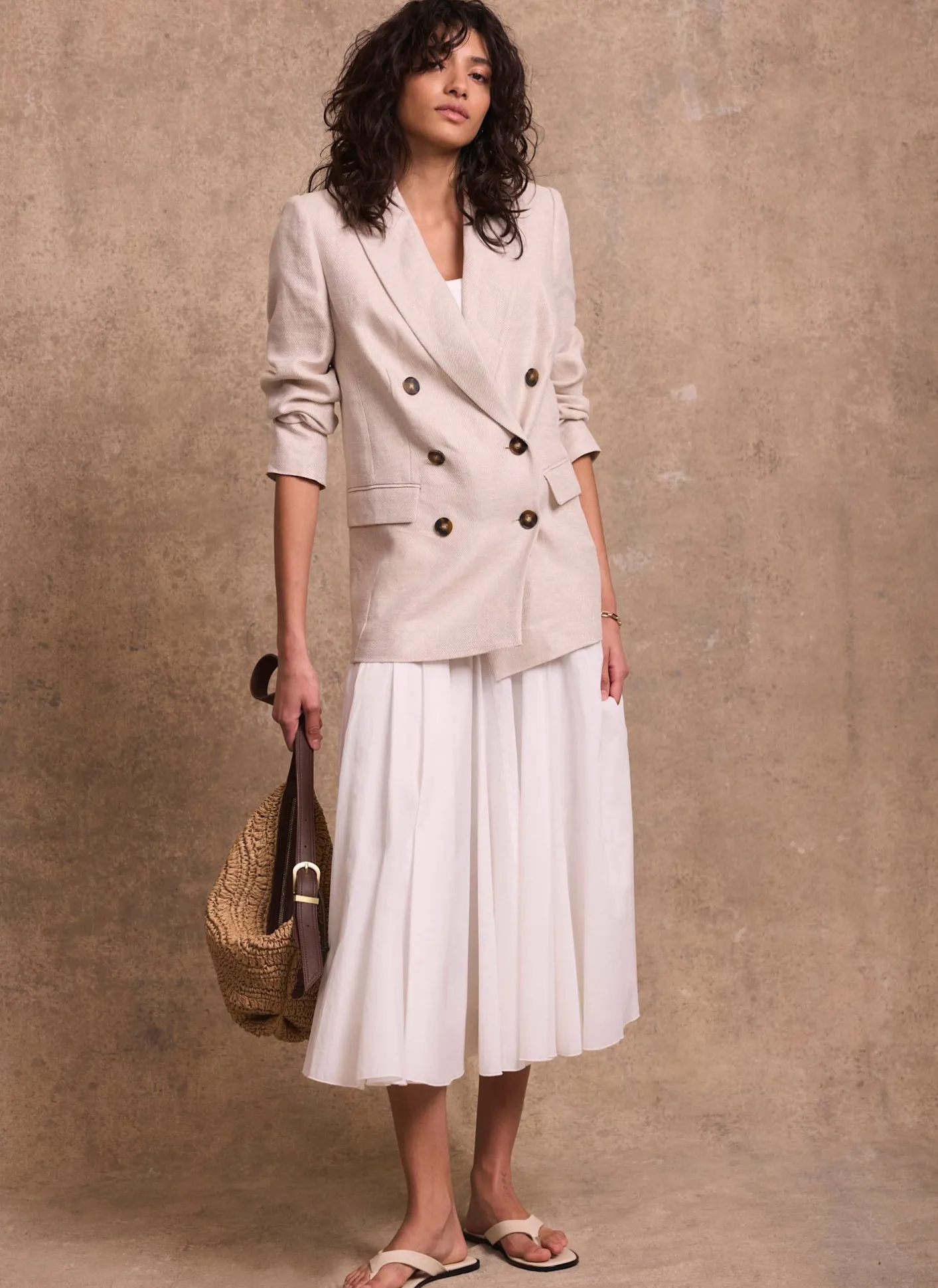 Discount Linen Double Breasted Blazer Jackets