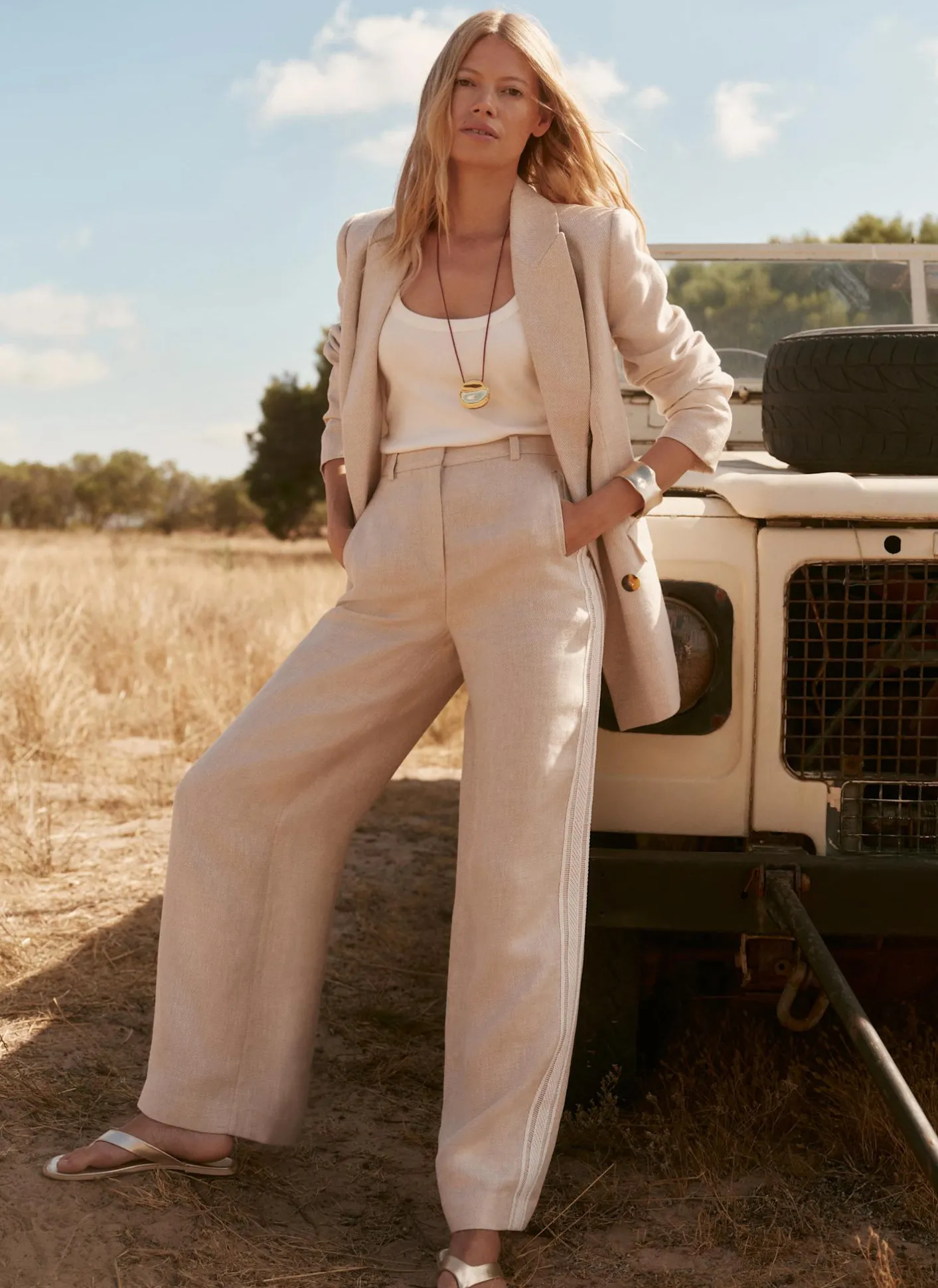 Sale Linen Side Stripe Trousers Wide Leg Trousers|Trousers