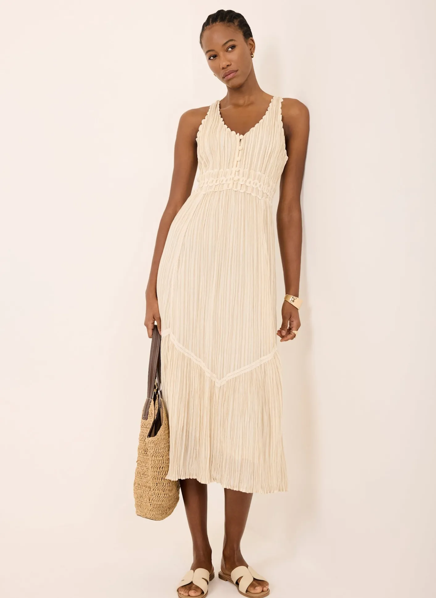 Outlet Striped Cotton Midi Dress Summer Dresses|Midi Dresses