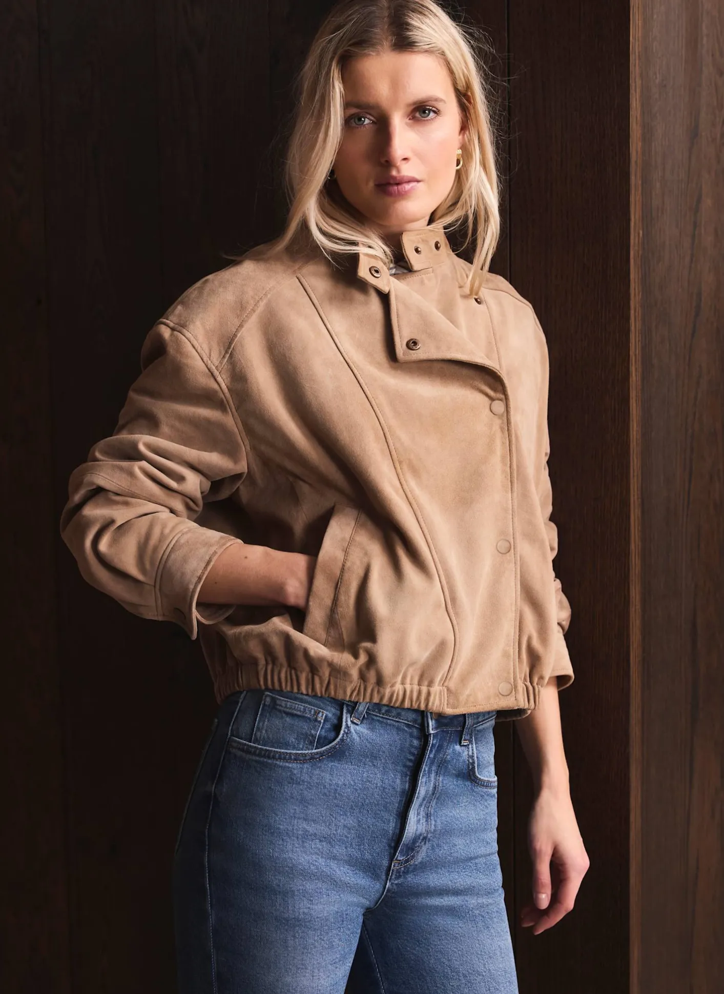 Discount Suede Cropped Pilot Bomber Jacket Jackets|Leather & Suede Jackets