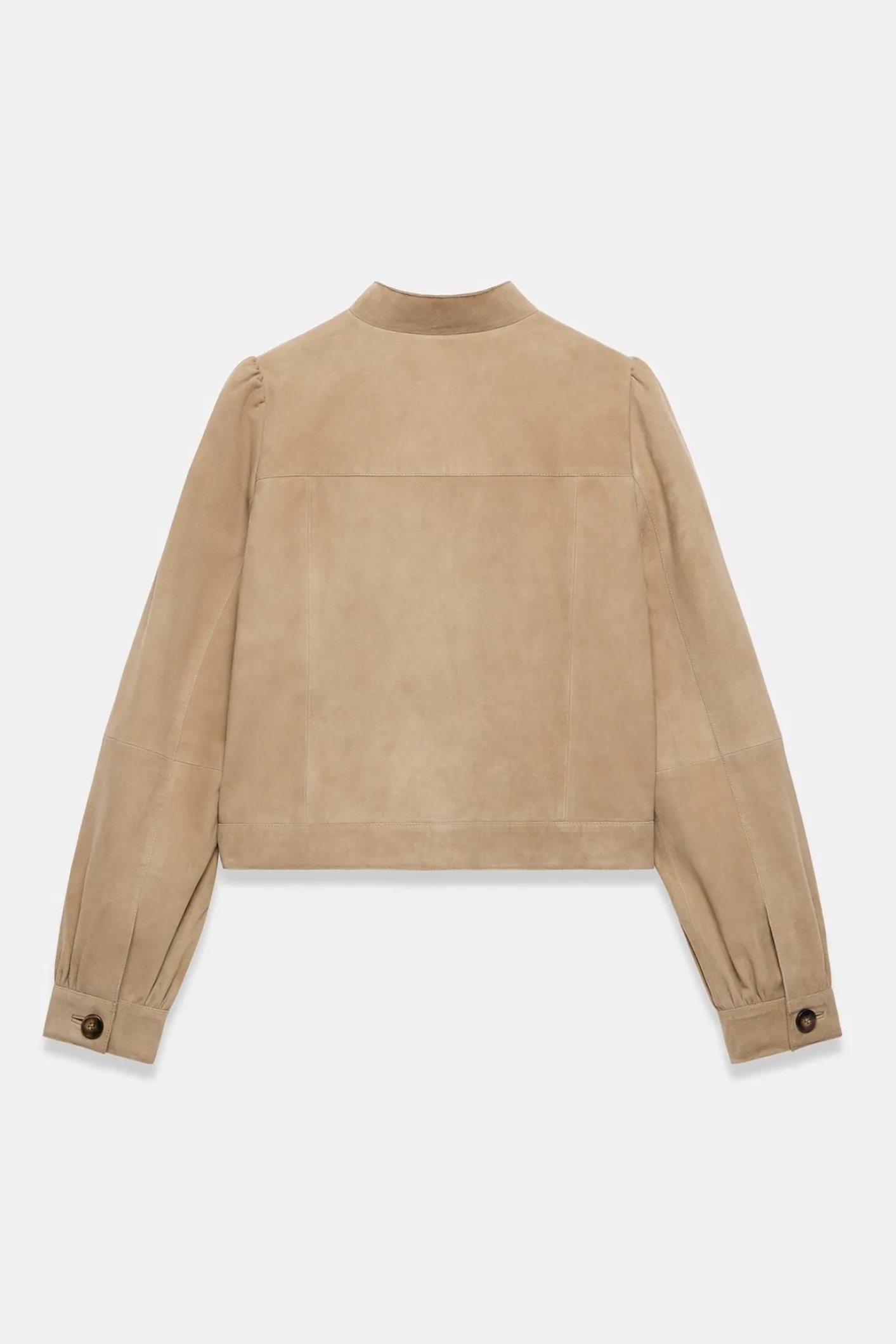 Neutral Suede Puff Sleeve Jacket Jackets|Leather & Suede Jackets