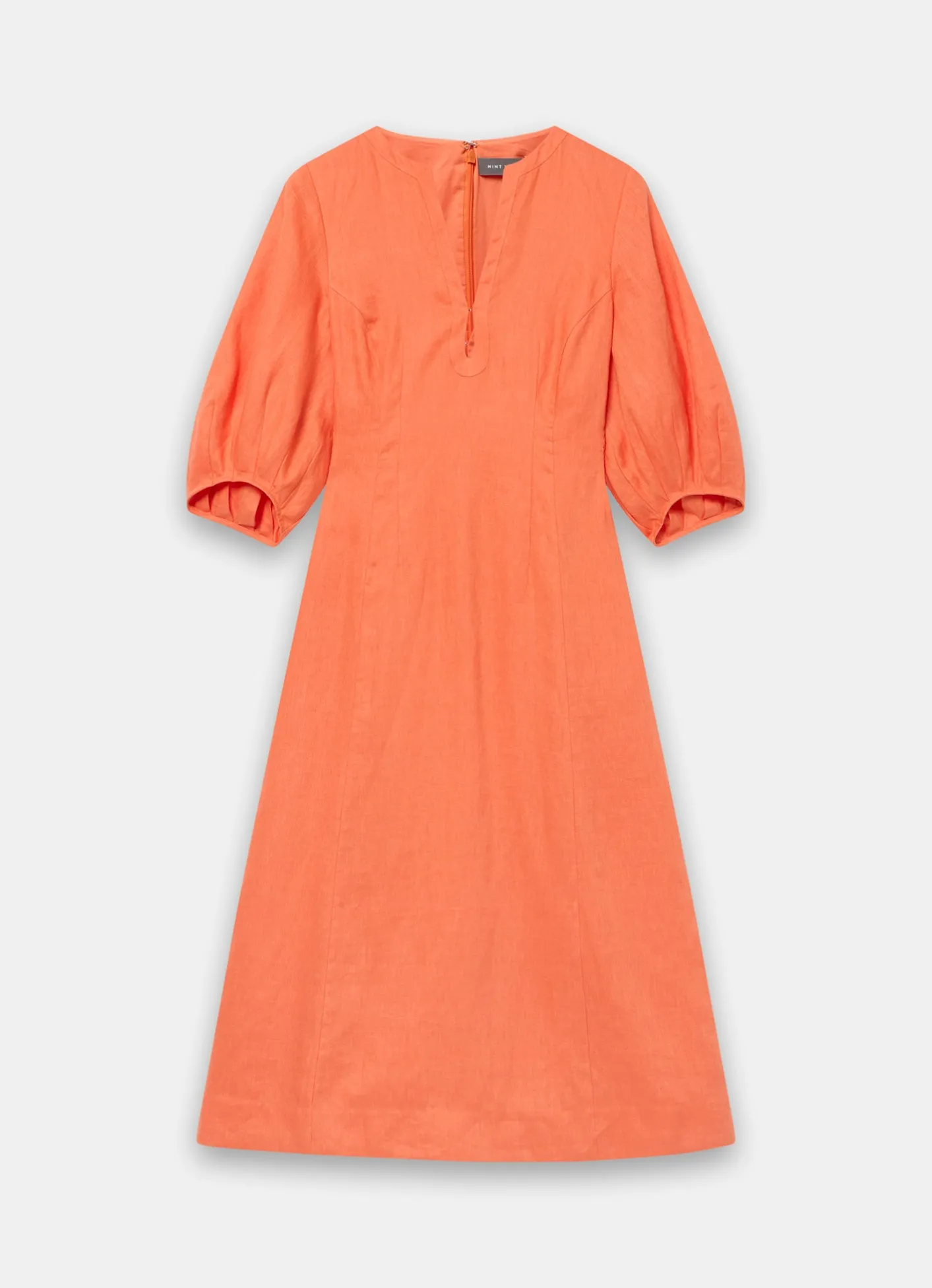 Clearance Linen Puff Sleeve Midi Dress Summer Dresses|Midi Dresses