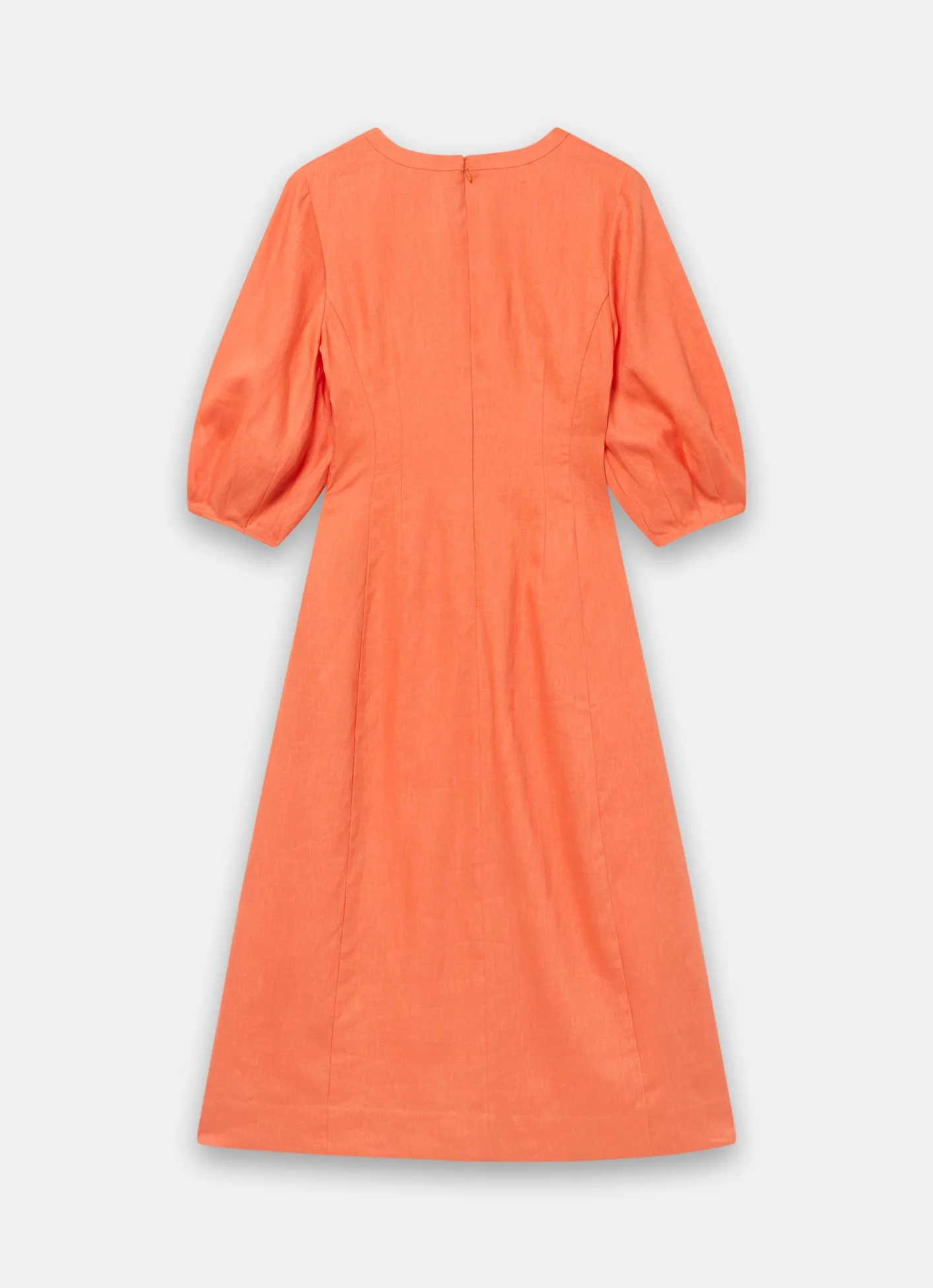 Clearance Linen Puff Sleeve Midi Dress Summer Dresses|Midi Dresses