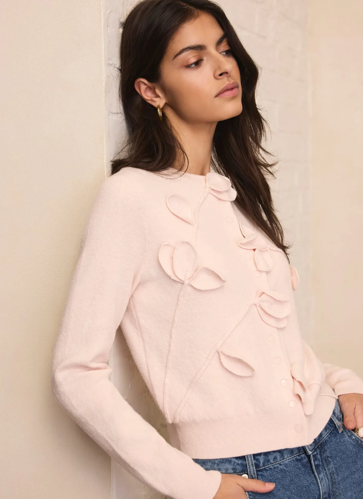 Online Pink Floral Applique Popper Cardigan Cardigans|Jumpers & Cardigans