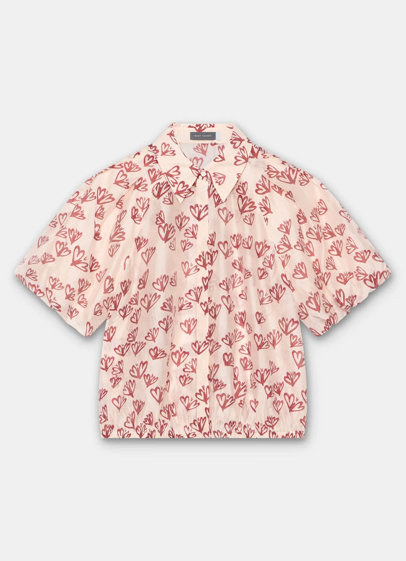 Best Pink Heart Print Puff Sleeve Shirt Shirts & Blouses