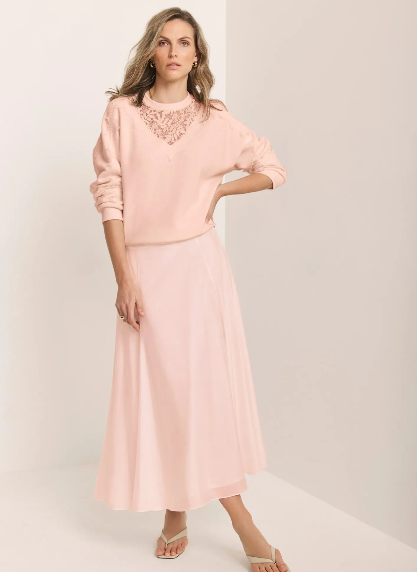 Pink Lace Detail Sweatshirt Sweatshirts|Sweatshirts