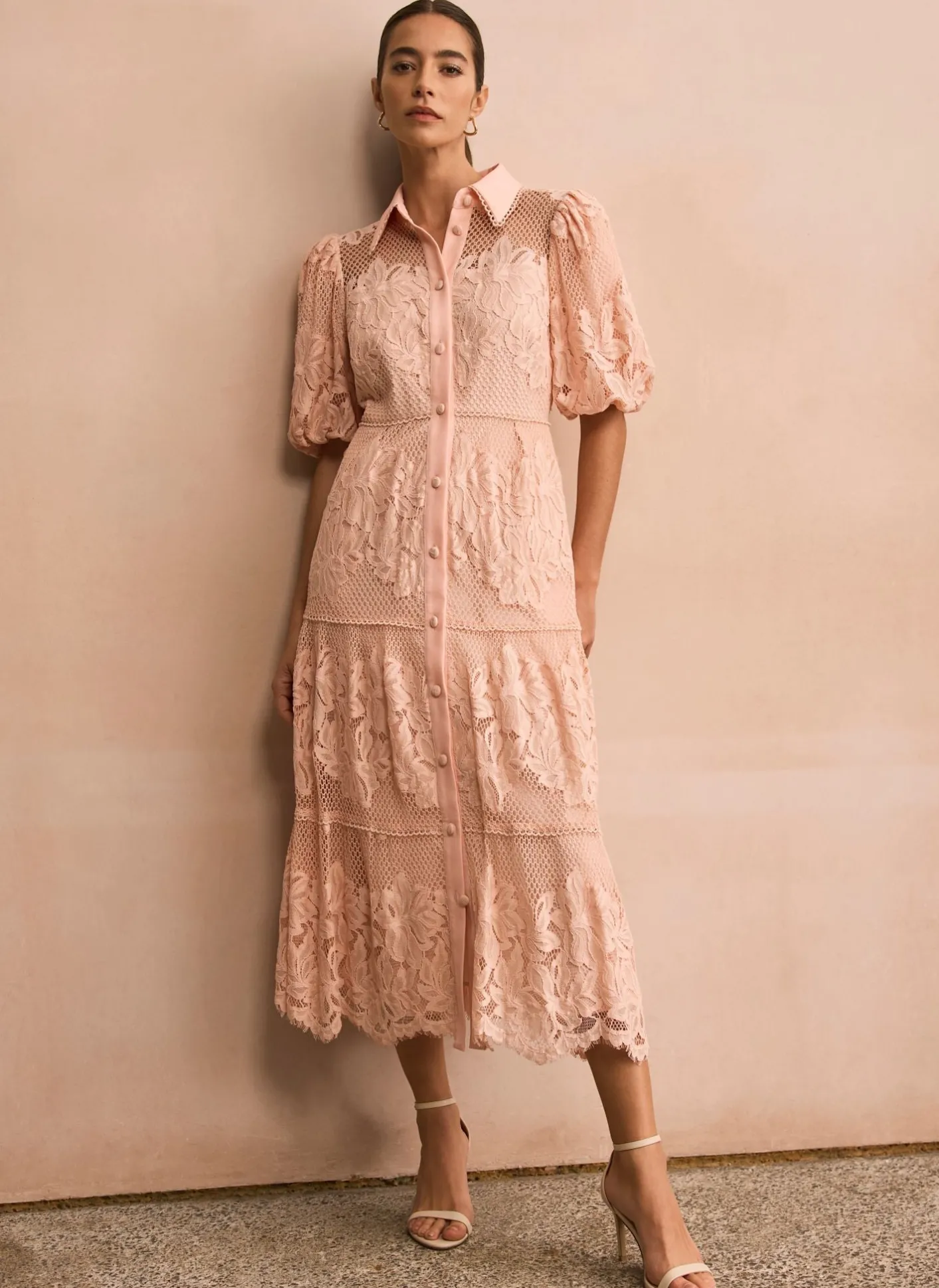 Best Pink Lace Midi Shirt Dress Occasion Dresses|Occasion Dresses