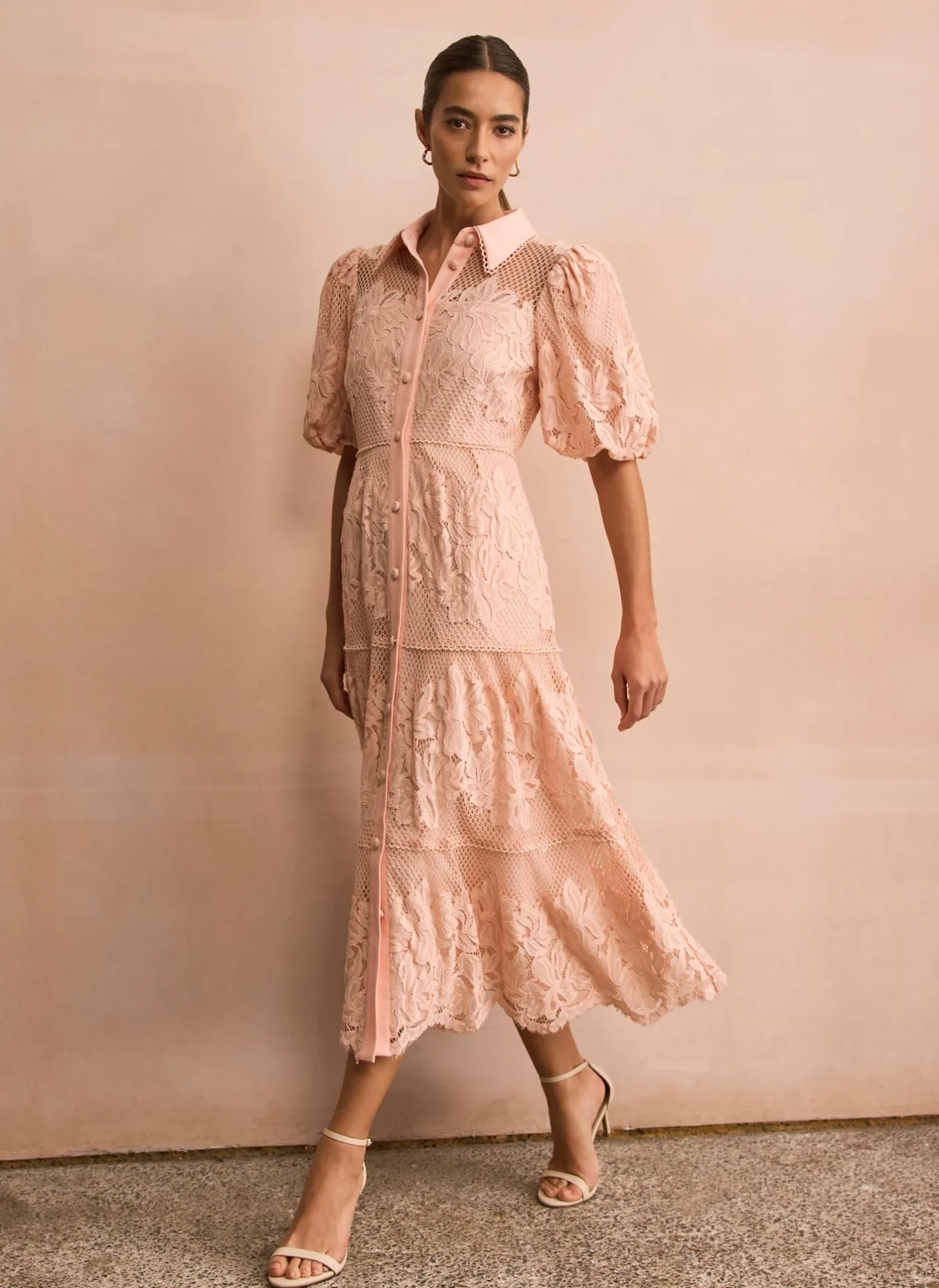 Best Pink Lace Midi Shirt Dress Occasion Dresses|Occasion Dresses
