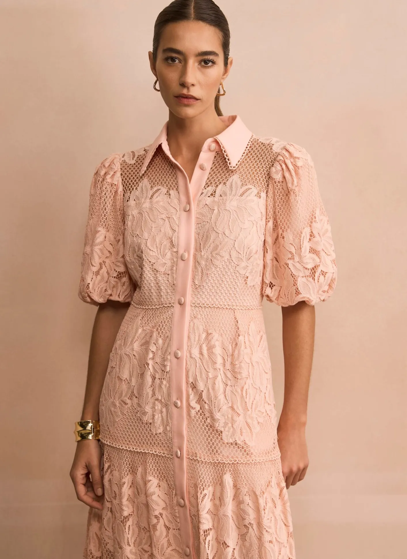 Best Pink Lace Midi Shirt Dress Occasion Dresses|Occasion Dresses