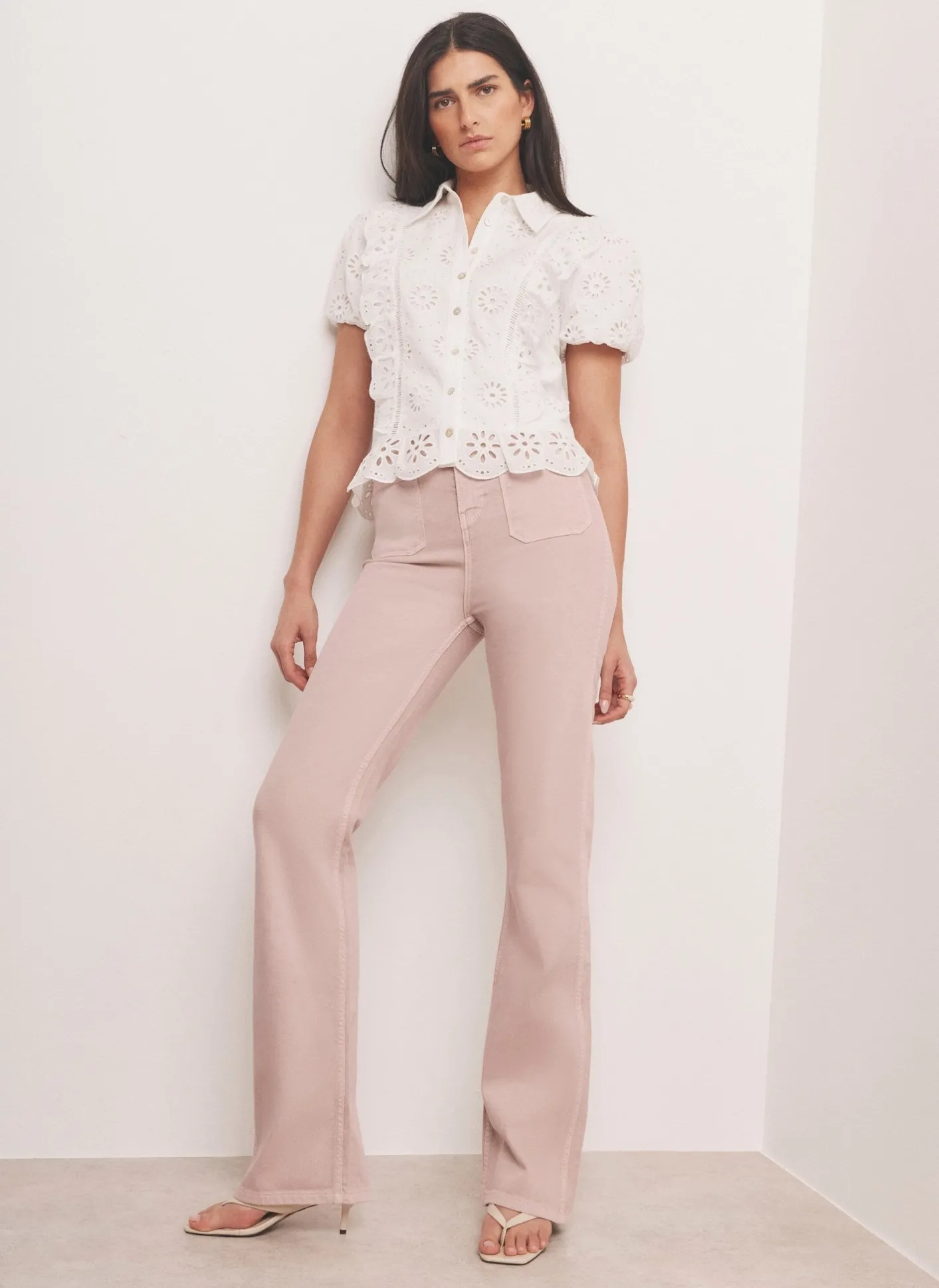 Online Pink Patch Pocket Flared Jeans Jeans|Flared Jeans