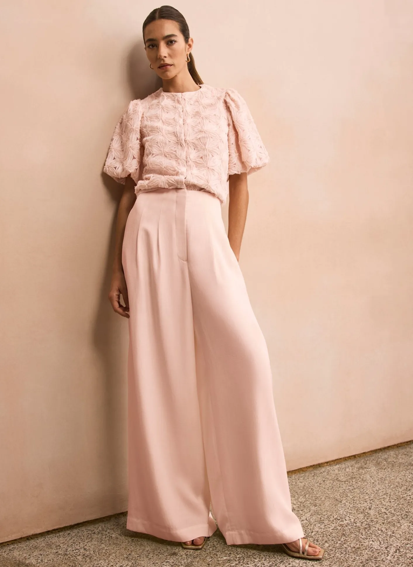 Sale Pink Pleat Detail Wide Leg Trousers Mv Limited|Wide Leg Trousers