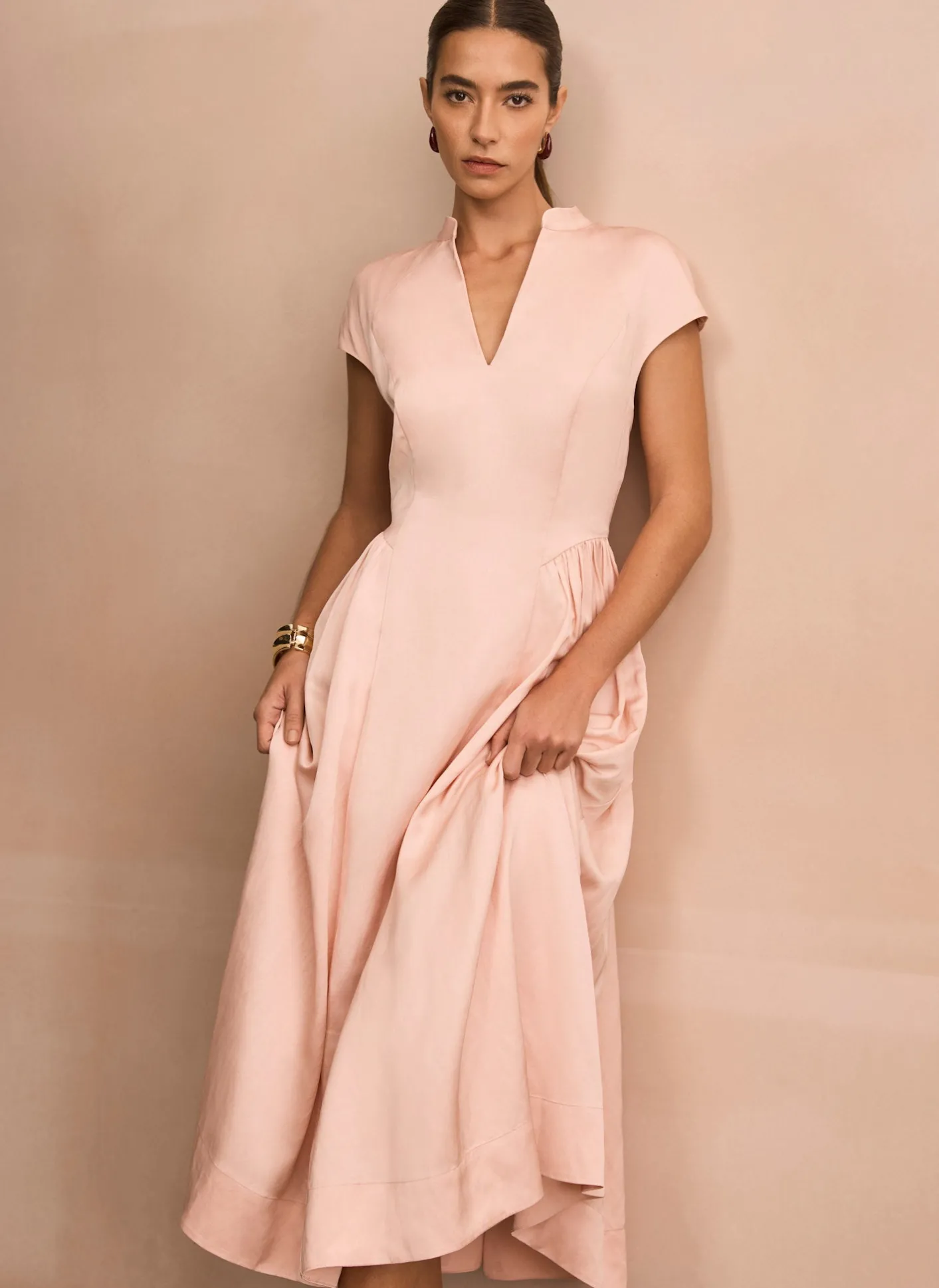 Pink Ruched Detail Midi Dress Occasion Dresses|Occasion Dresses