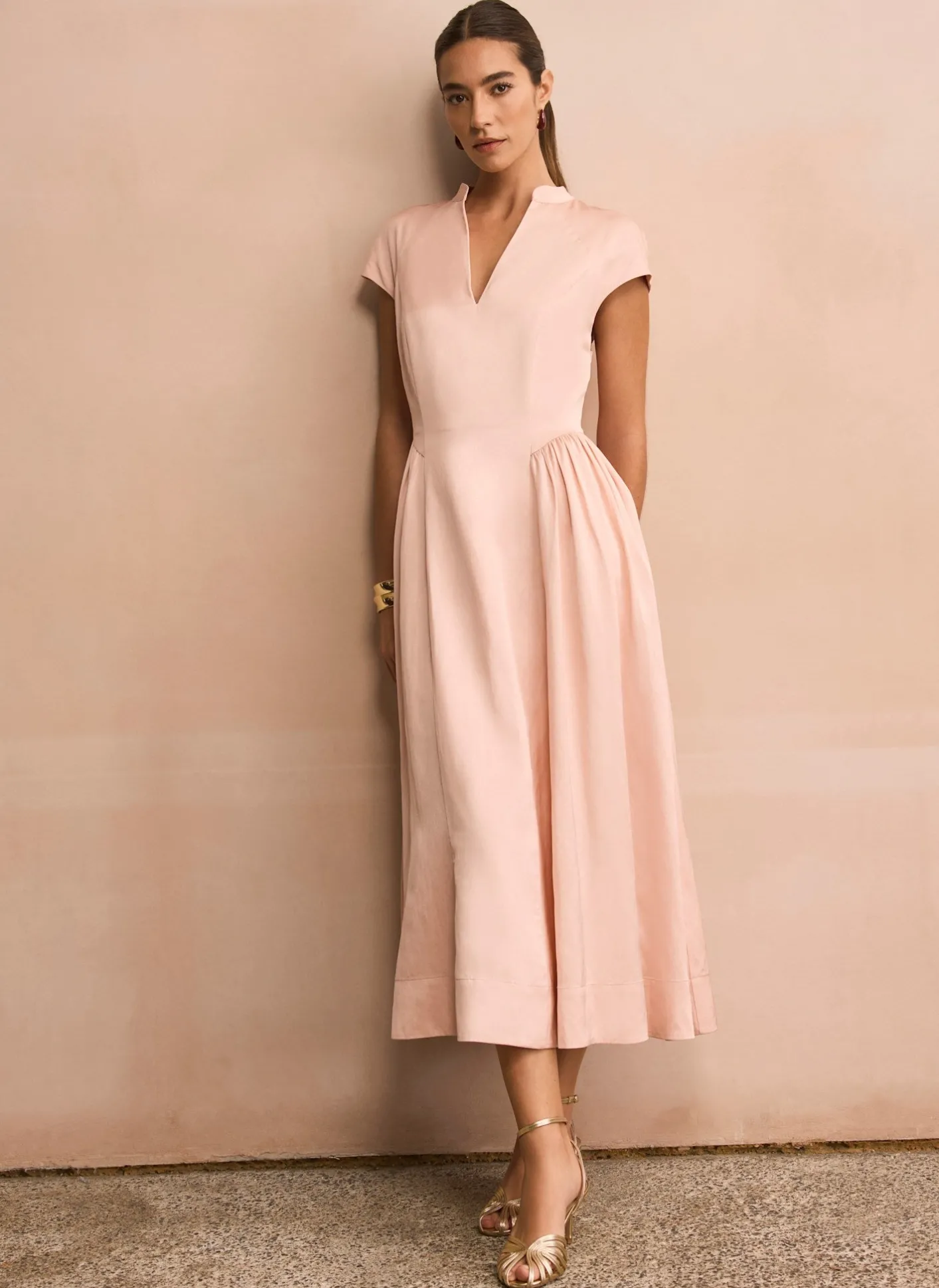 Pink Ruched Detail Midi Dress Occasion Dresses|Occasion Dresses