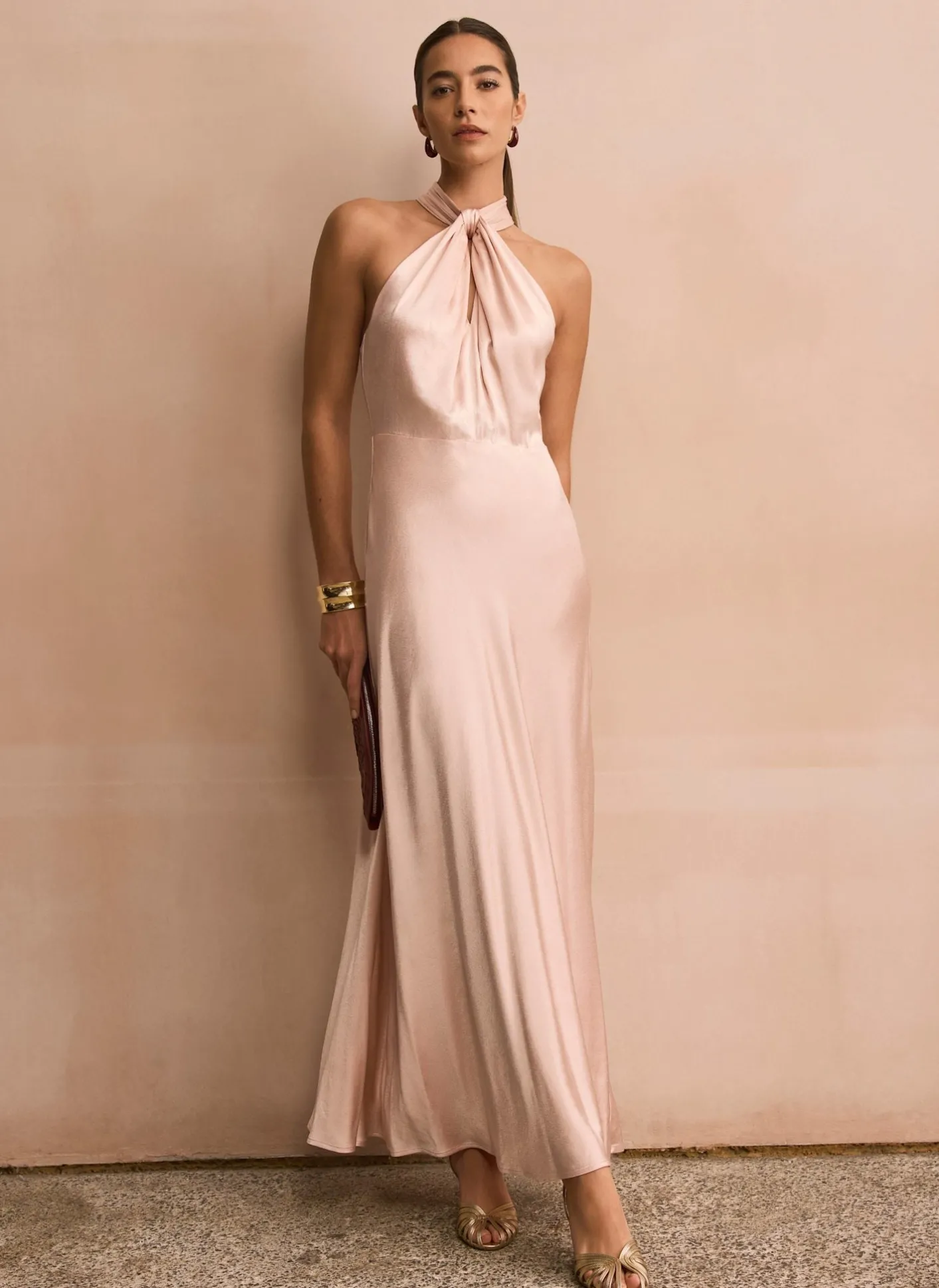 Online Pink Satin Halter Maxi Dress Occasion Dresses|Occasion Dresses