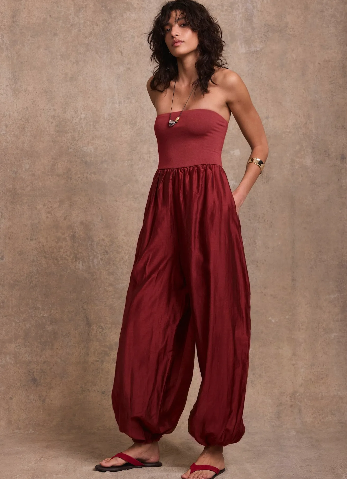 Discount Red Bandeau Balloon Jumpsuit Jumpsuits