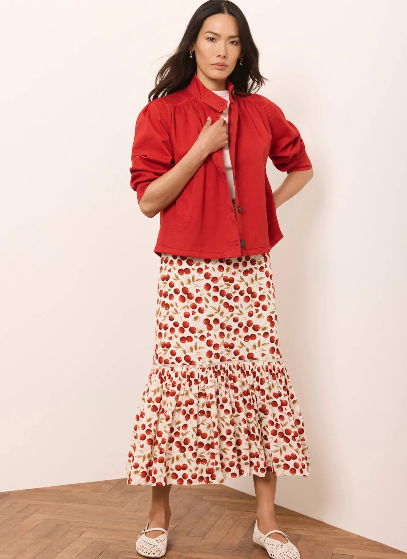 Hot Cherry Print Skirt Midi Skirts|Skirts