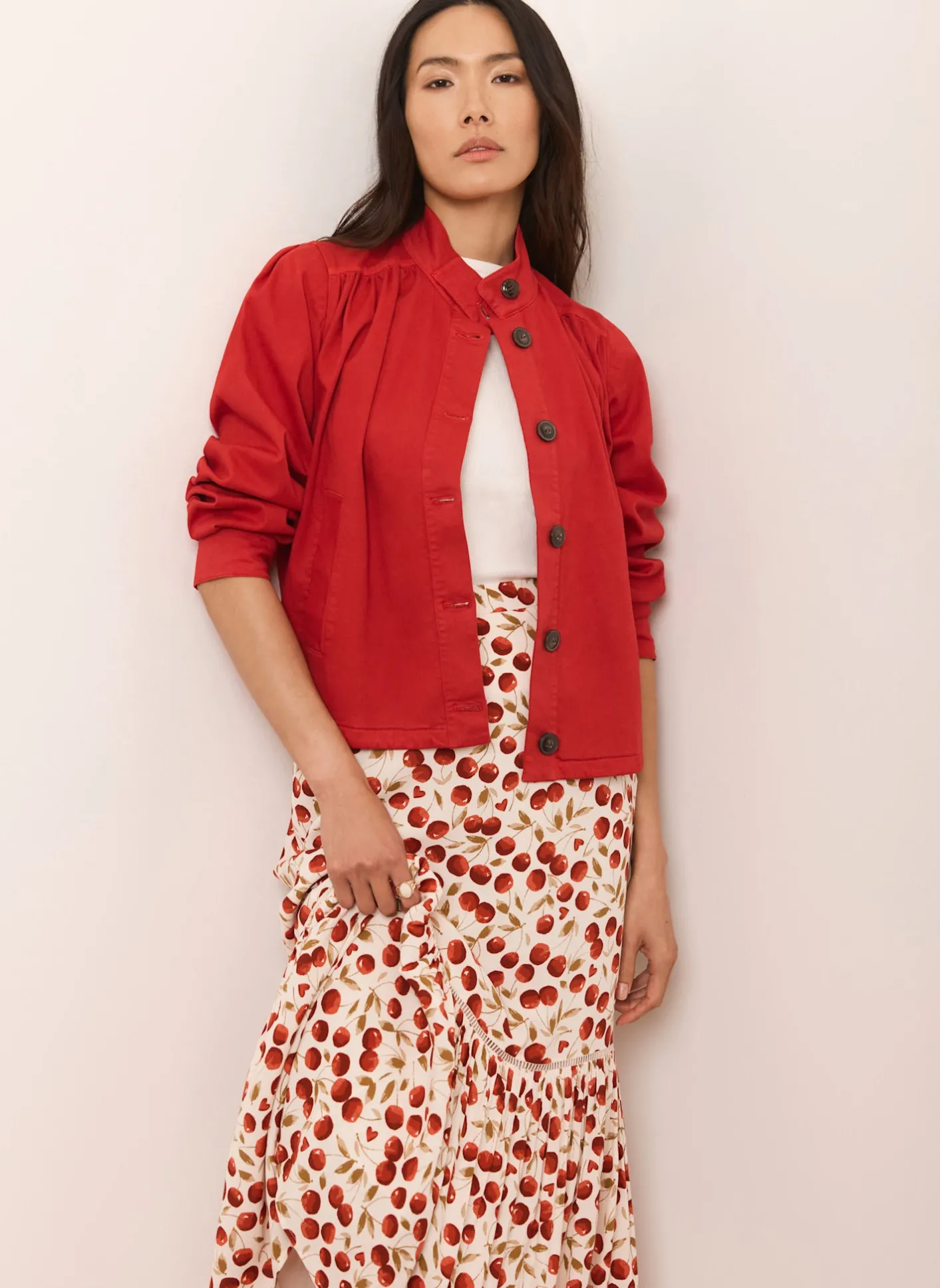 Hot Cherry Print Skirt Midi Skirts|Skirts