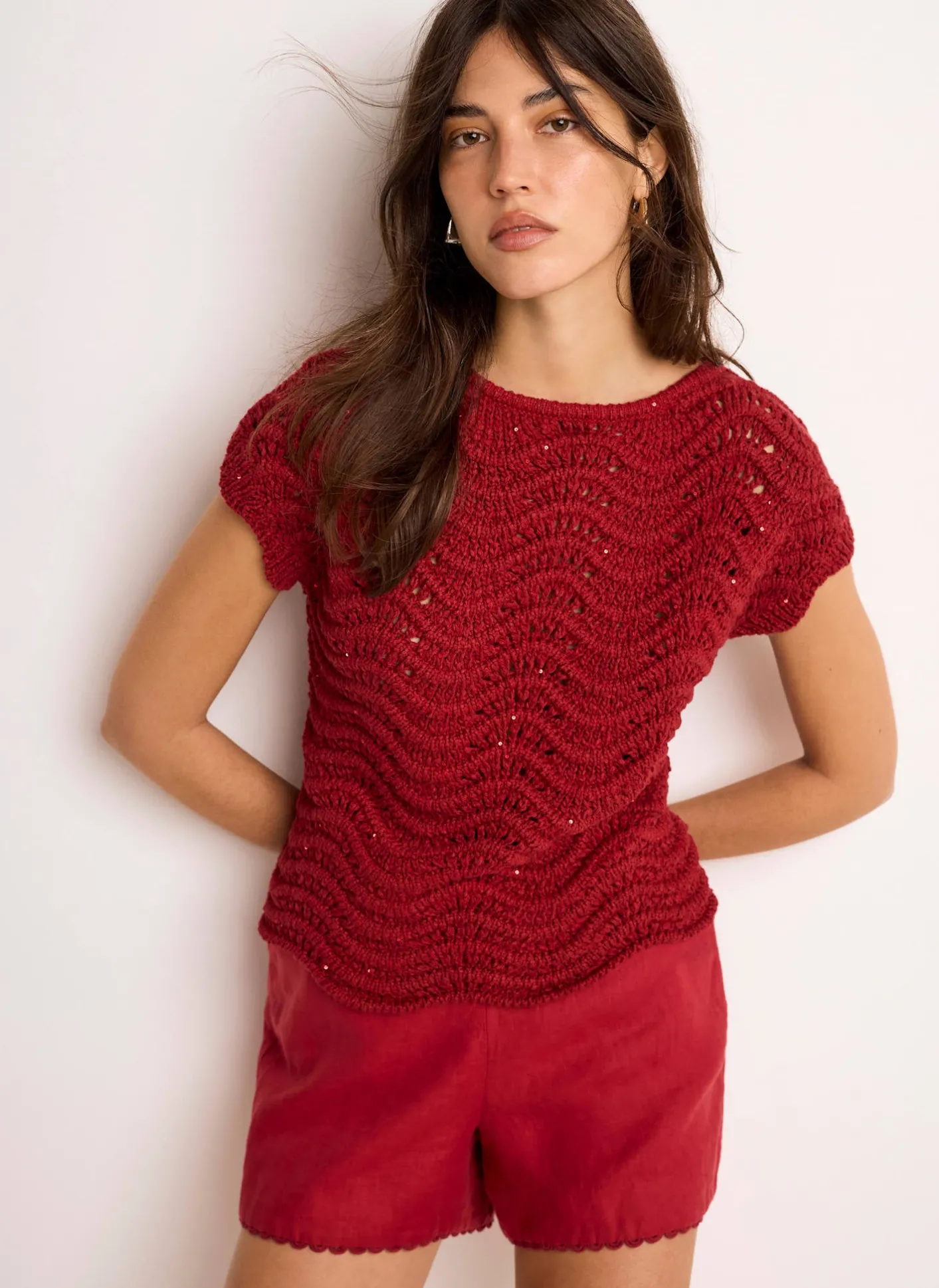 Embellished Crochet Knit Top Knitted Tops|Knitted Tops
