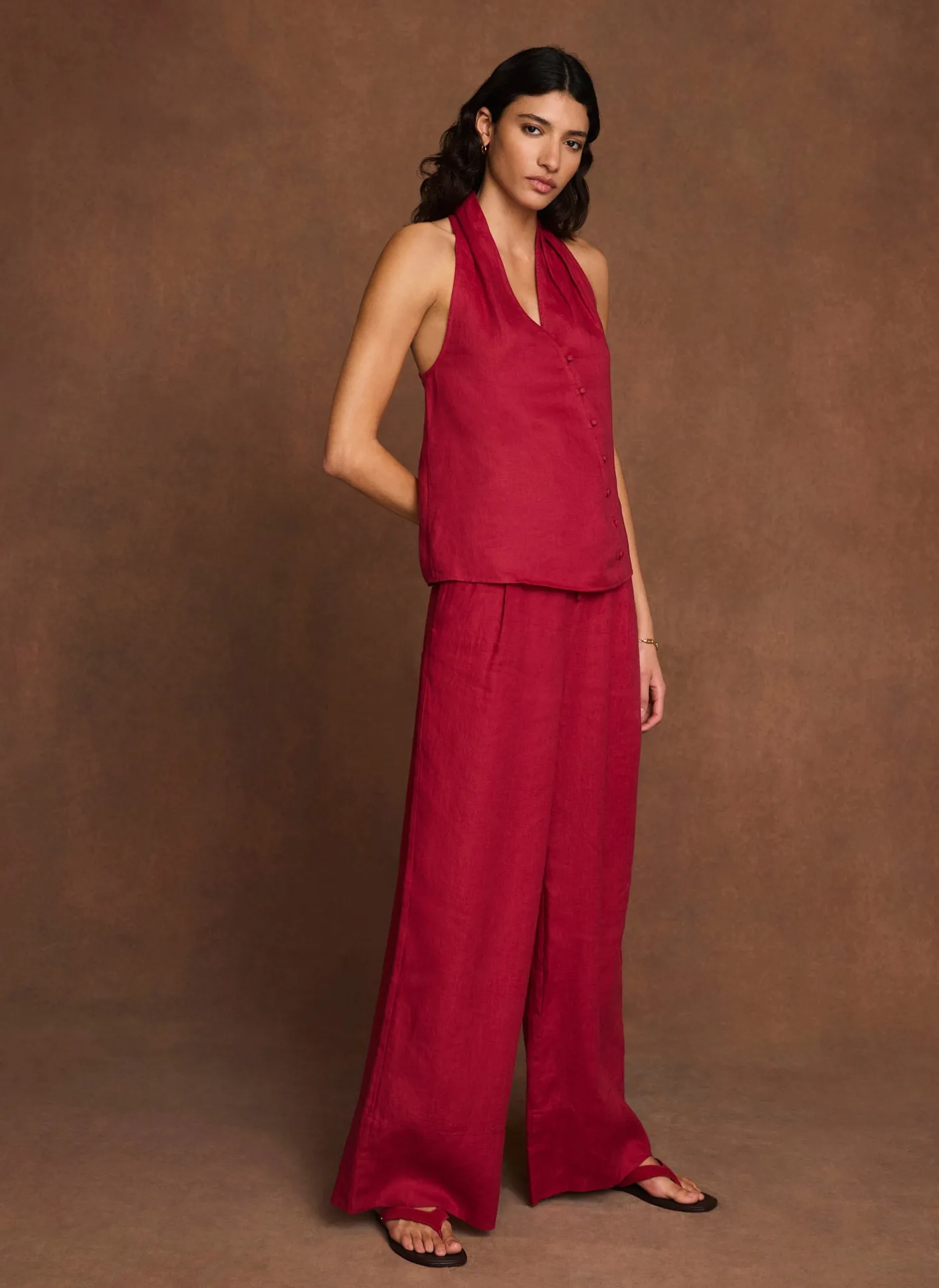 Sale Linen Drawstring Wide Leg Trousers Wide Leg Trousers|Trousers