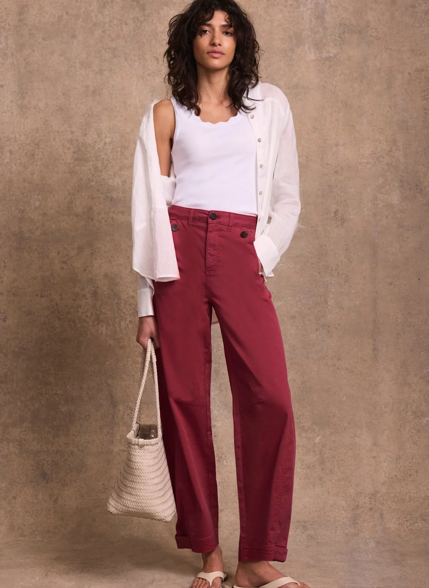 Hot Red Washed Barrel Leg Chino Trousers Trousers