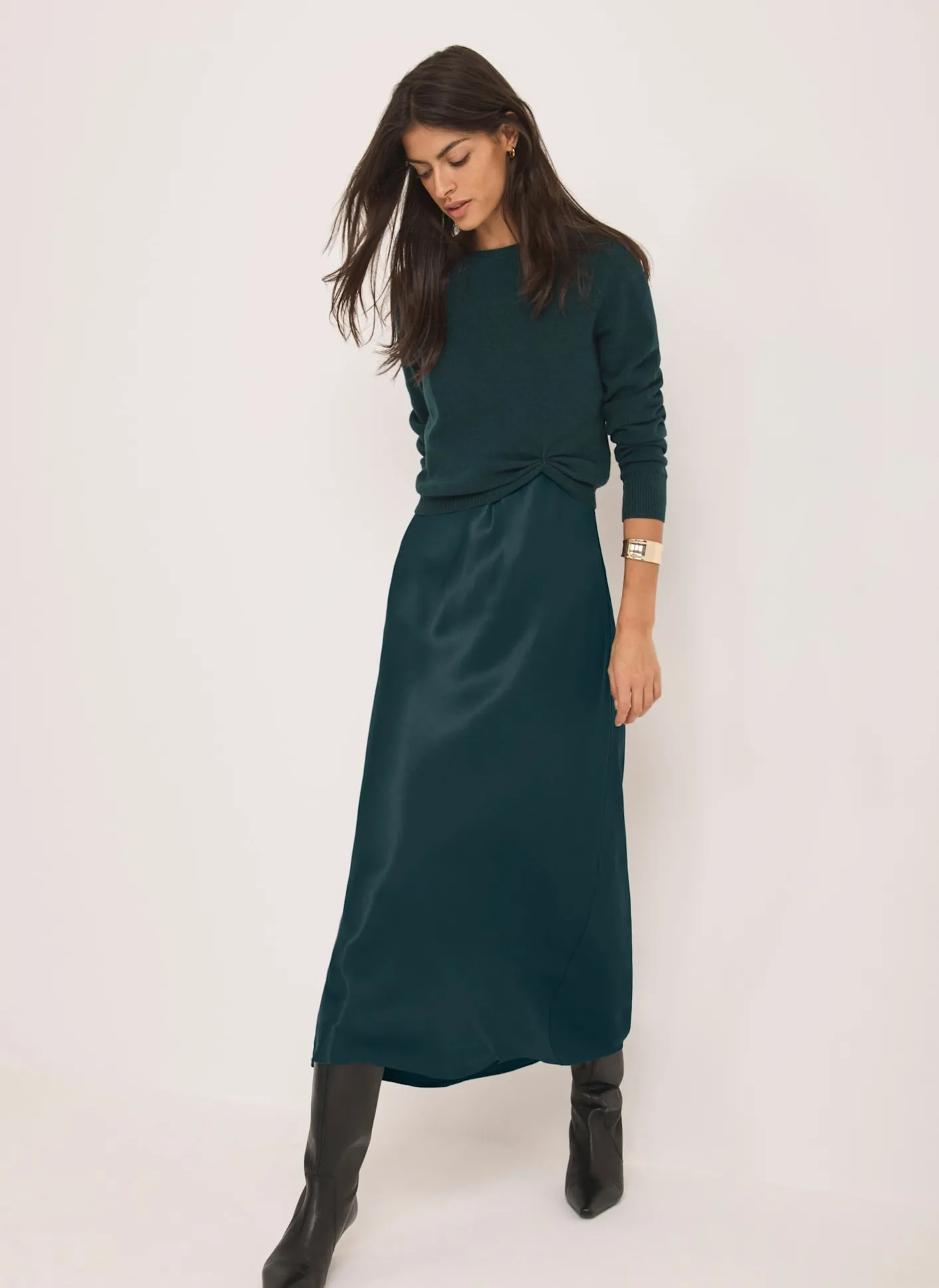 Online Teal Layered Satin Midi Dress Midi Dresses