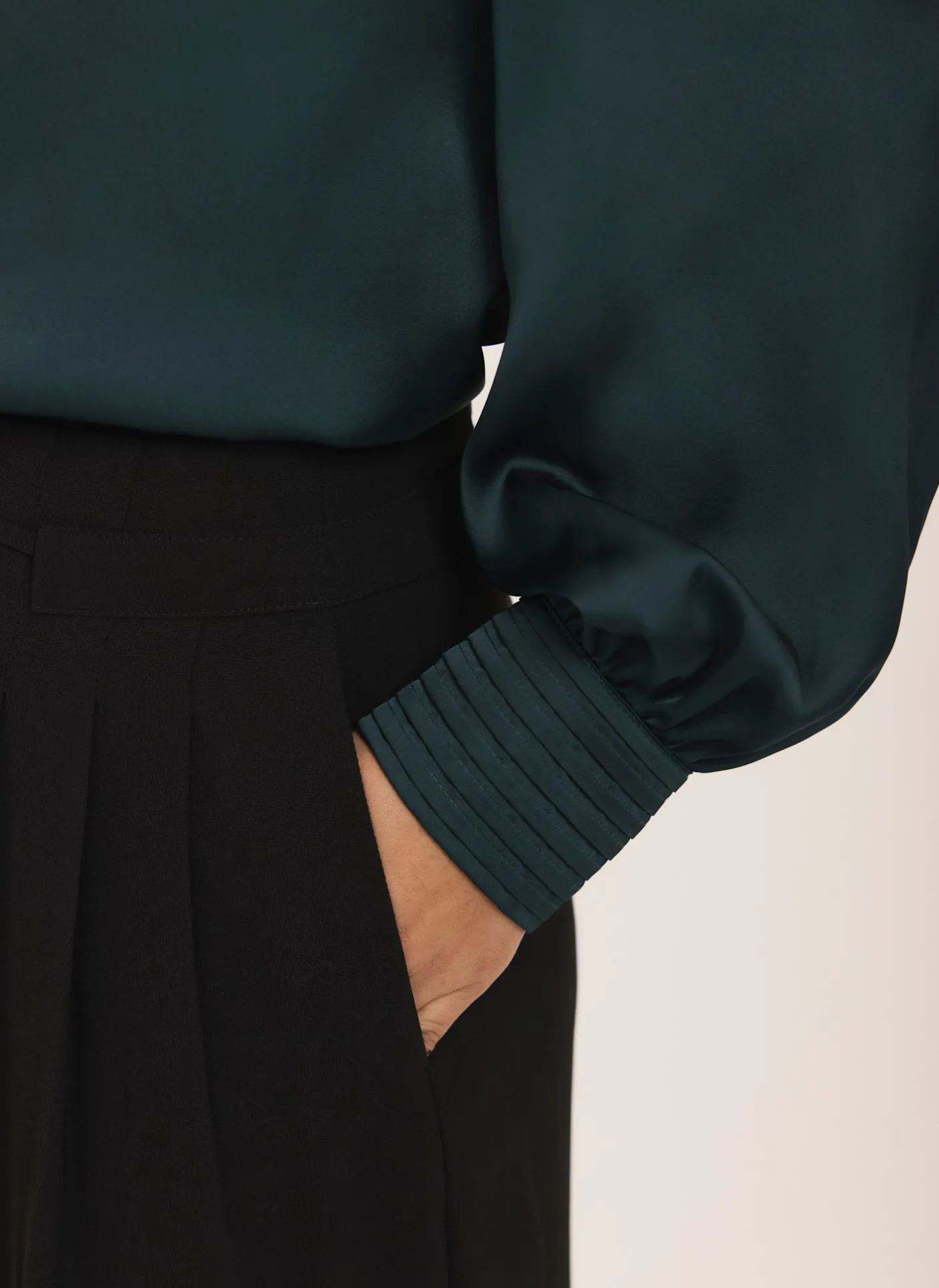 Clearance Teal Satin Long Sleeve Blouse Shirts & Blouses