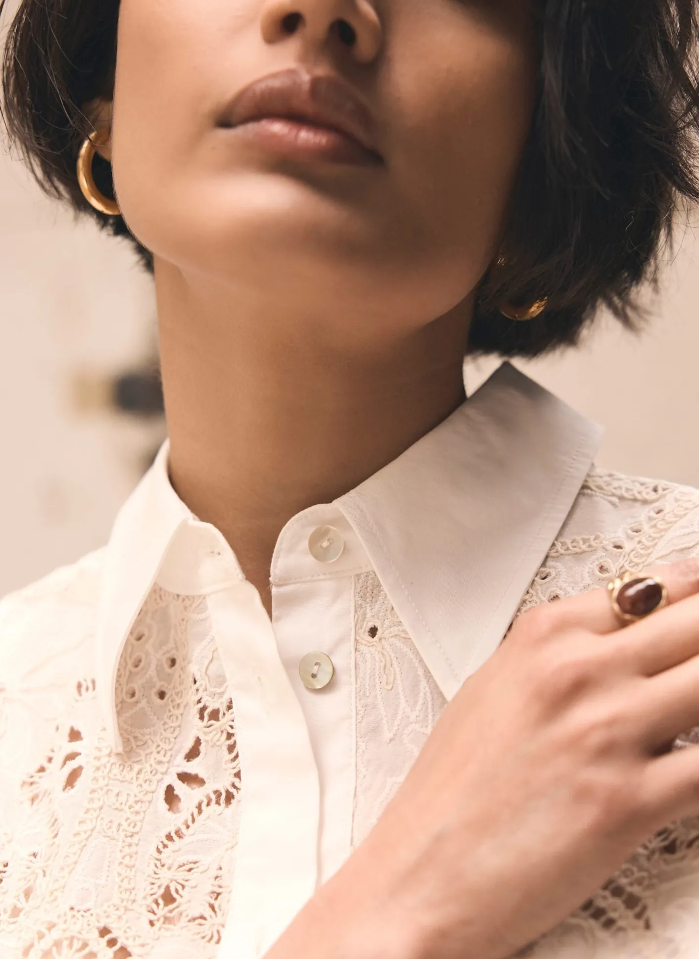 Sale White Broderie Cropped Shirt Shirts & Blouses