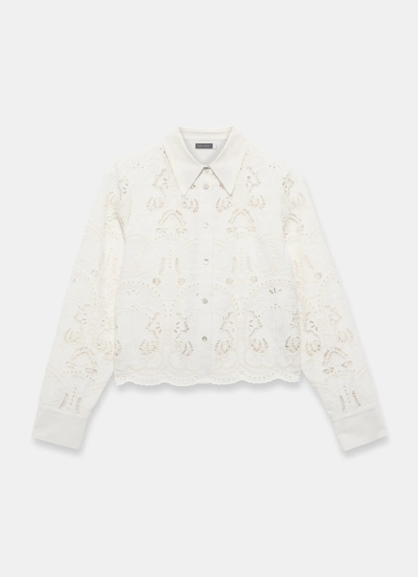 Sale White Broderie Cropped Shirt Shirts & Blouses