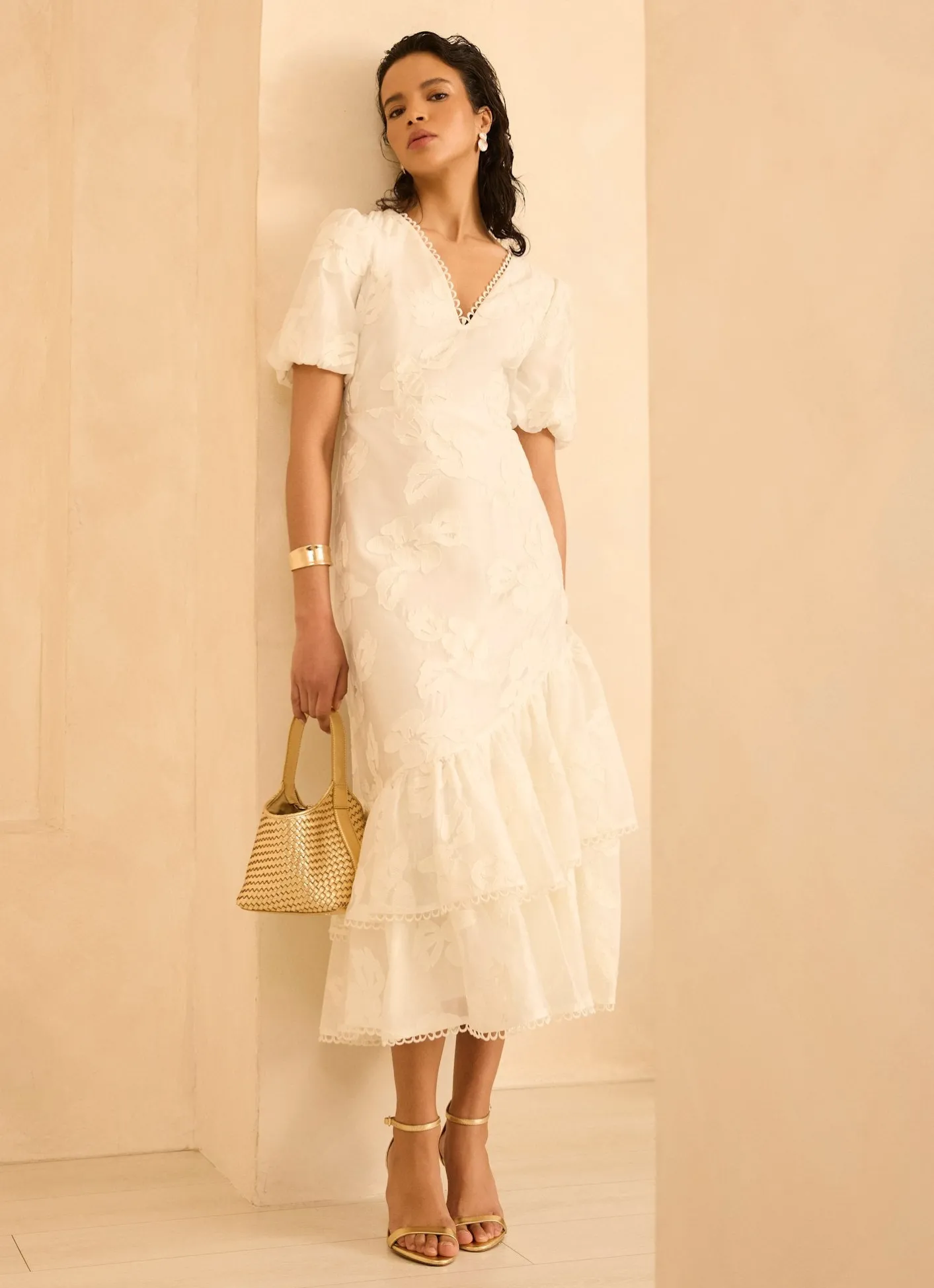 Hot White Cotton Blend Floral Maxi Dress Occasion Dresses|Occasion Dresses