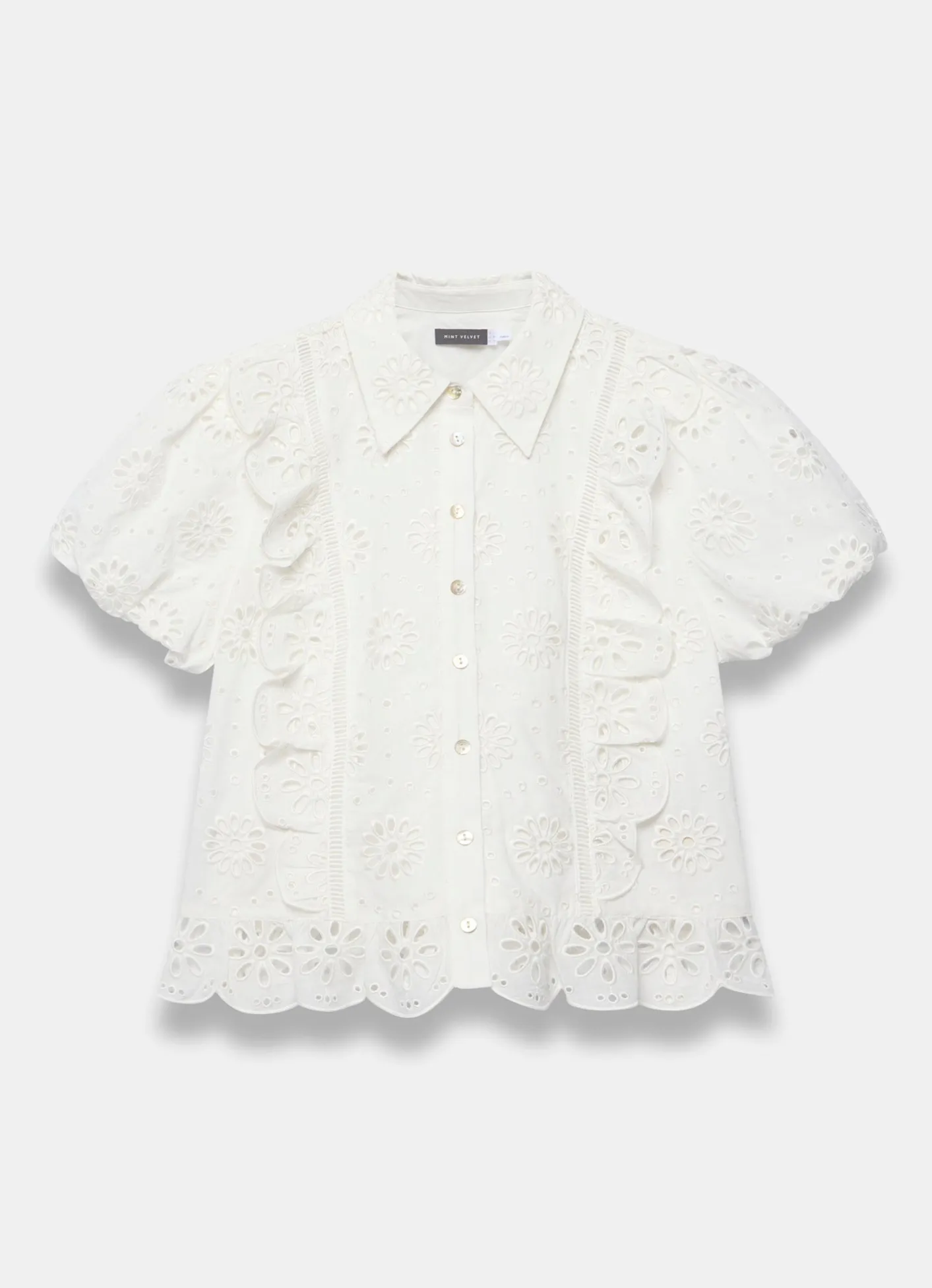Clearance White Cotton Broderie Detail Shirt Shirts & Blouses