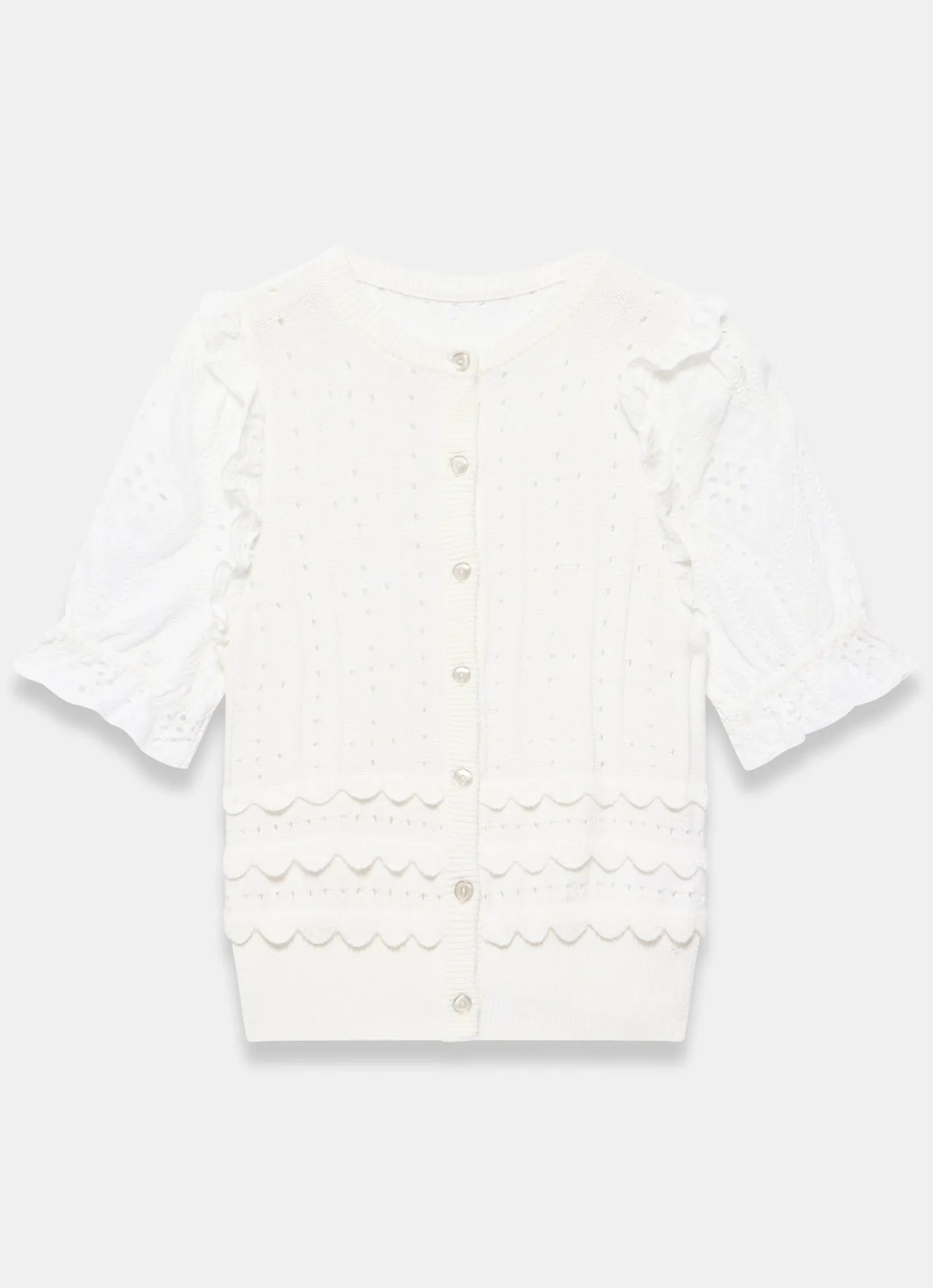 Online White Cotton Broderie Knit Top Knitted Tops|Knitted Tops