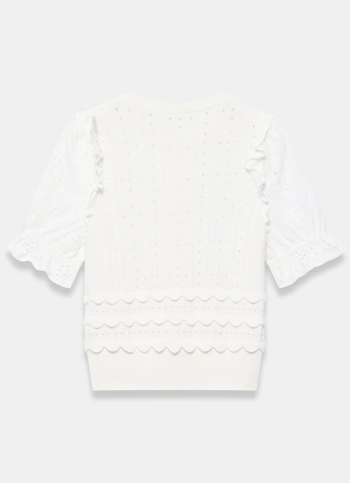 Online White Cotton Broderie Knit Top Knitted Tops|Knitted Tops