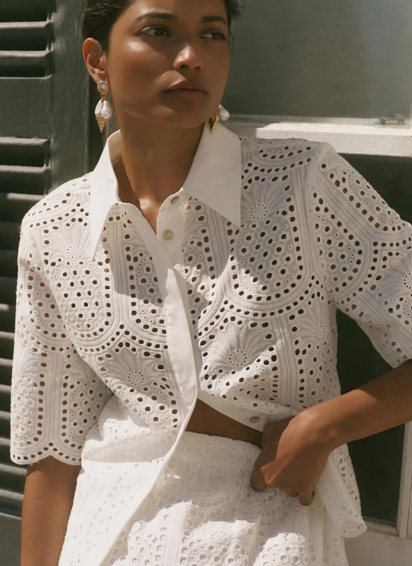 Online White Cotton Broderie Shirt Shirts & Blouses