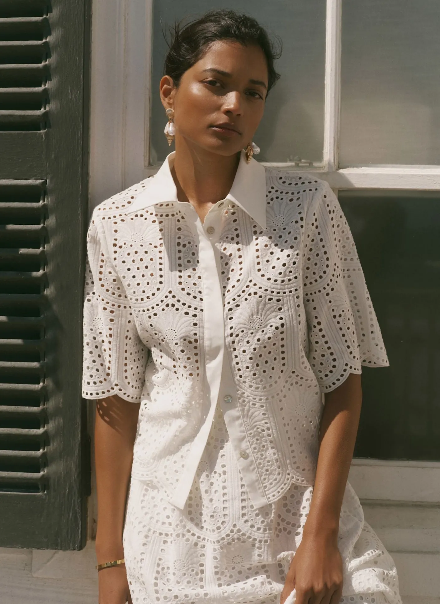 Online White Cotton Broderie Shirt Shirts & Blouses