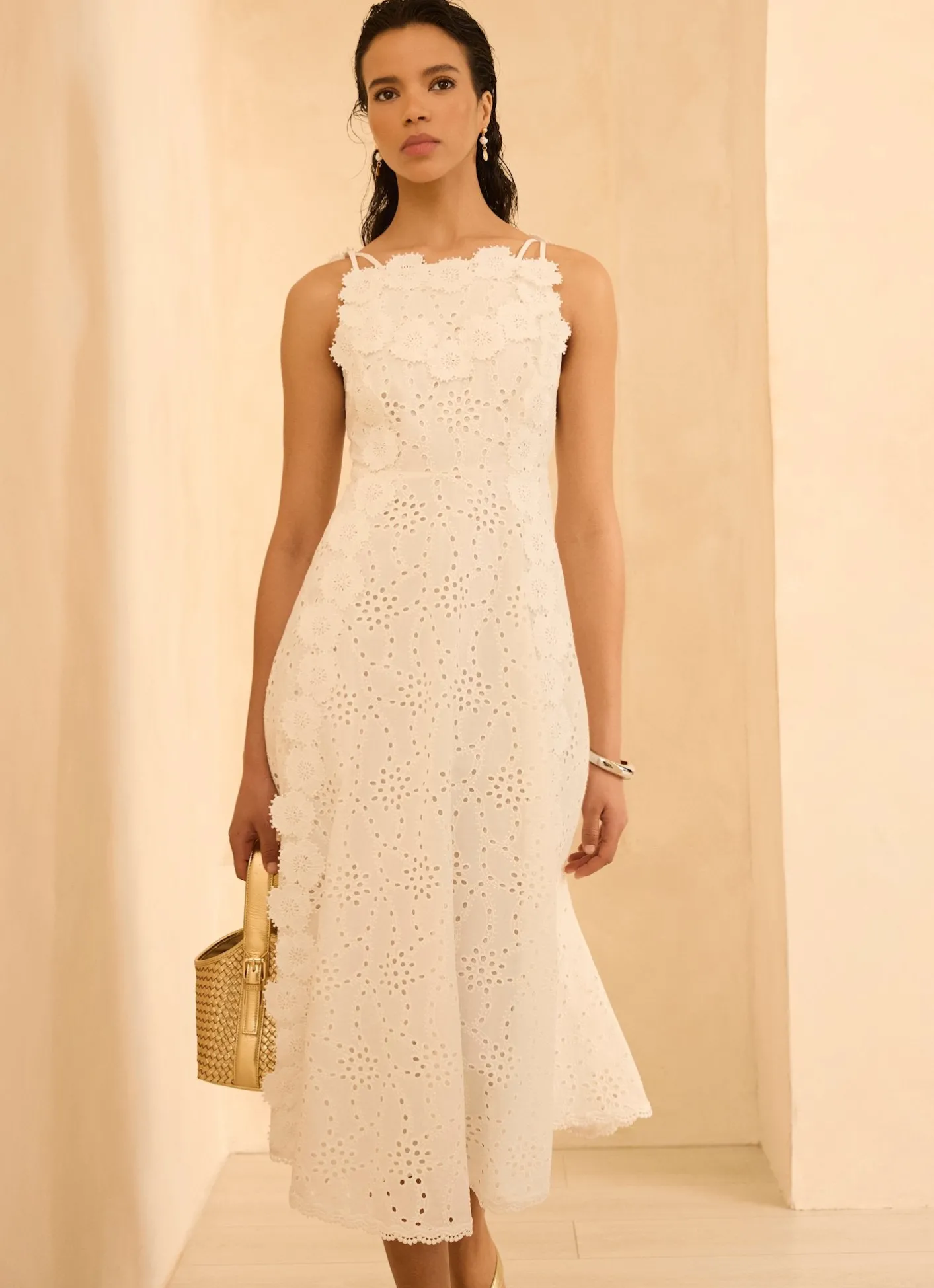 Sale White Cotton Floral Lace Midi Dress Midi Dresses|Mv Limited