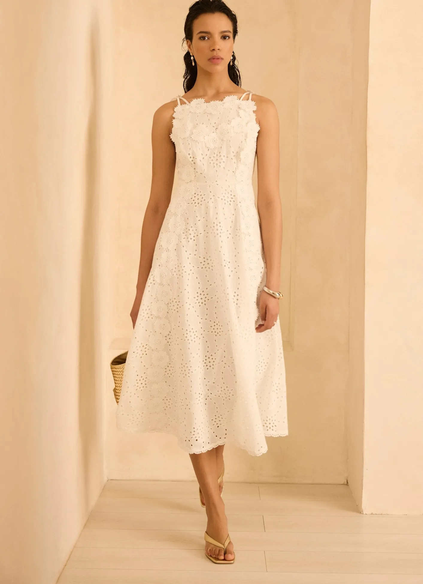 Sale White Cotton Floral Lace Midi Dress Midi Dresses|Mv Limited